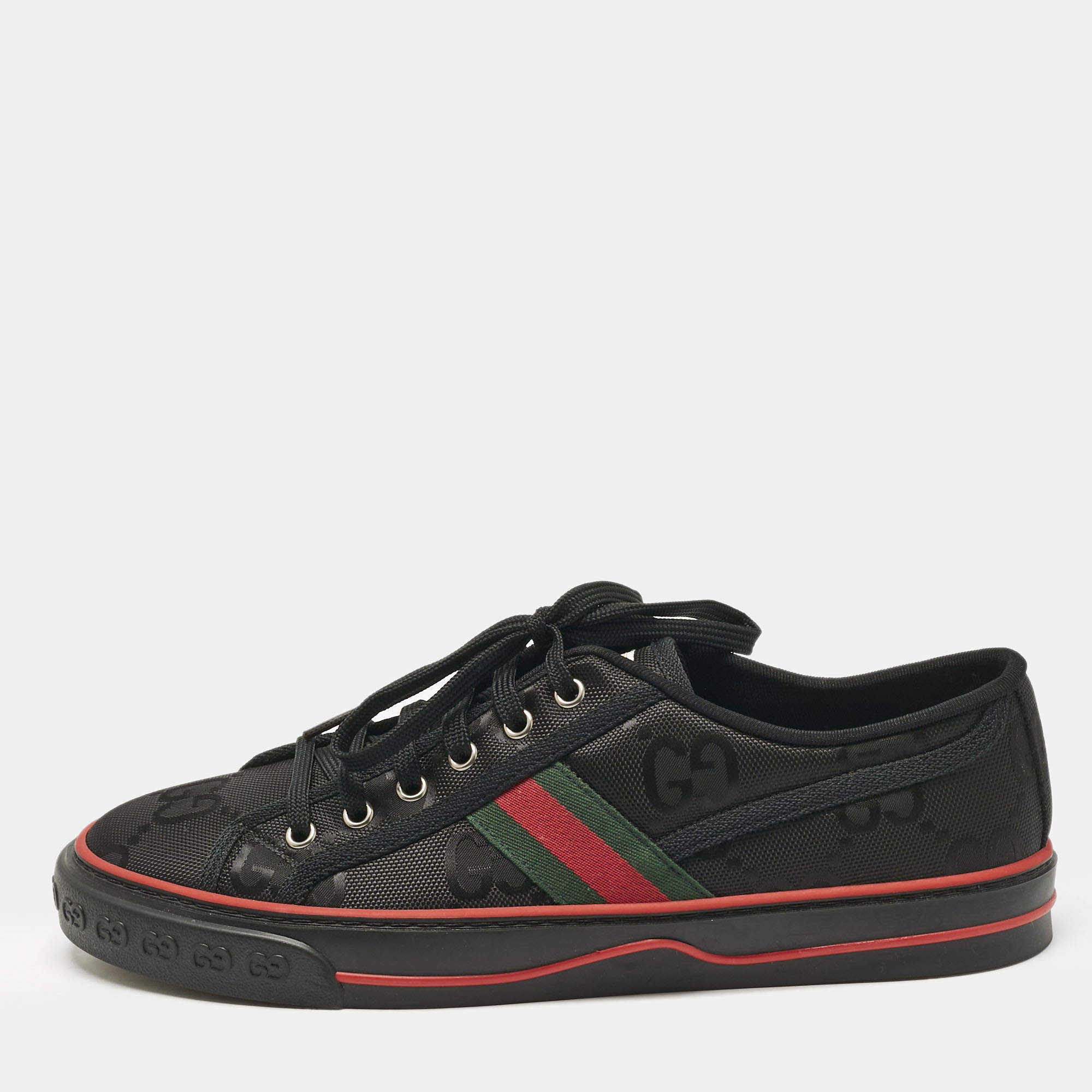 Pre Owned Gucci Black Jumbo GG Canvas Tennis 1977 Sneakers Size 43