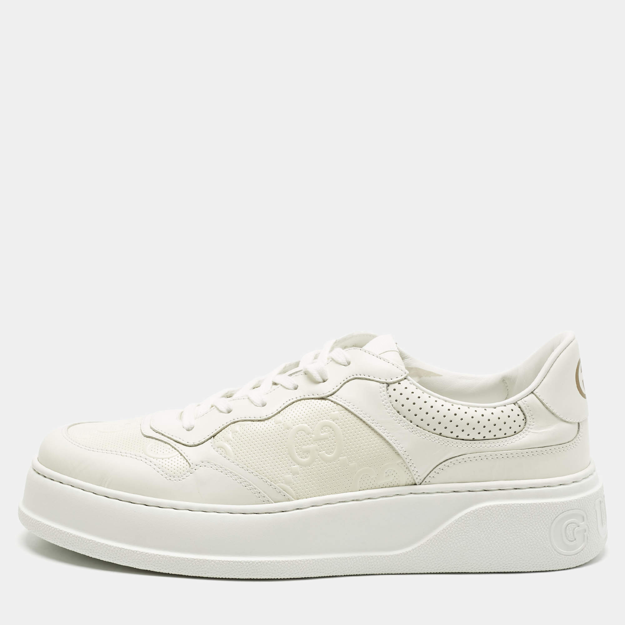 Pre Owned Gucci White Leather Chunky Lace Up Sneakers Size 46