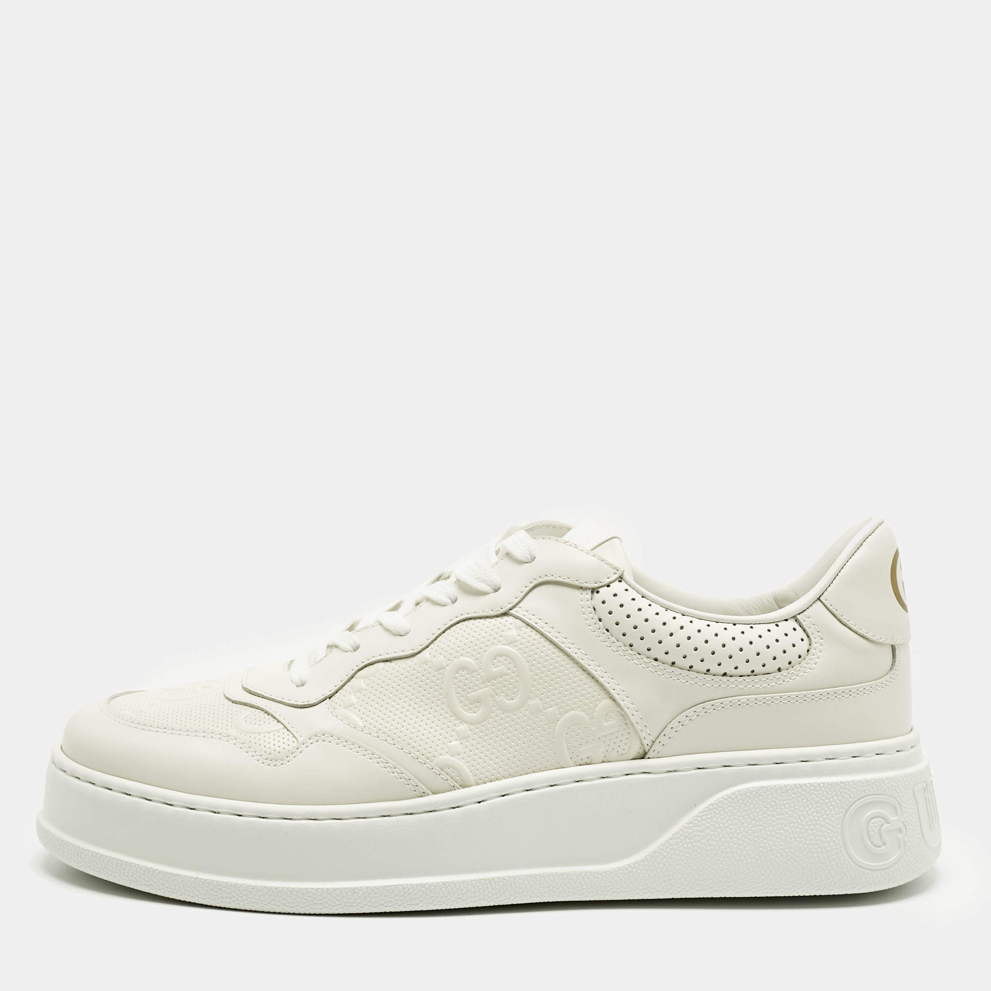Pre Owned Gucci Off White Jumbo GG Leather Chunky B Sneakers Size 44.5