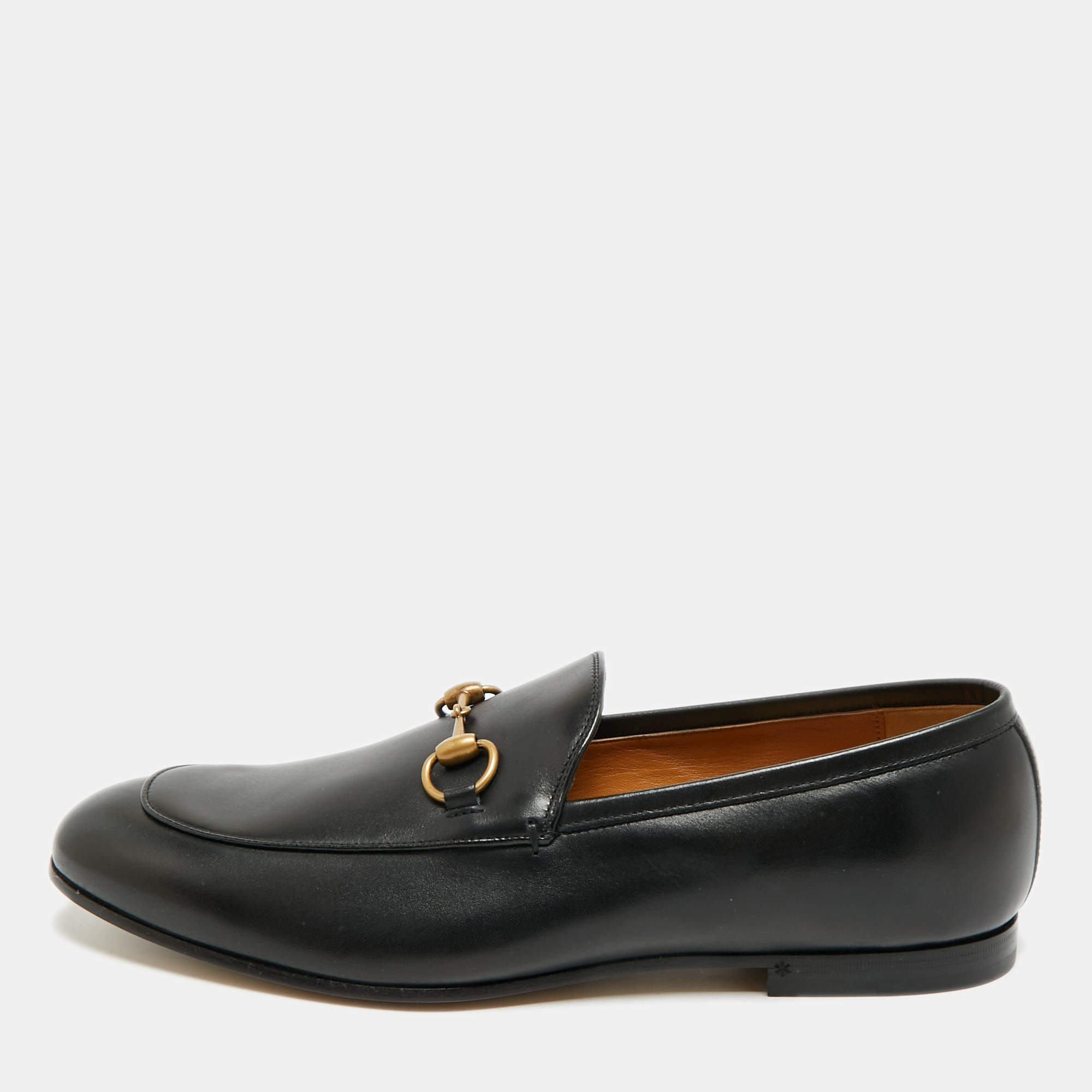 Pre Owned Gucci Jordaan Size 44.5 Black Leather Loafers