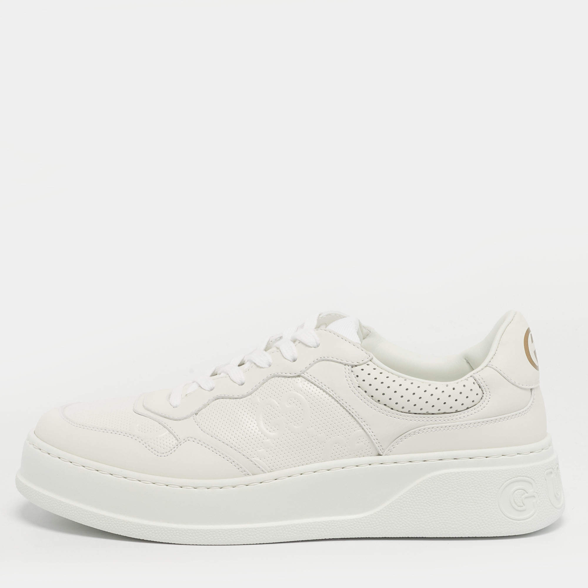 Pre Owned حذاء رياضي غوتشي "تشونكي بي" جلد GG أبيض طراز منخفض من أعلى مقاس 41.5