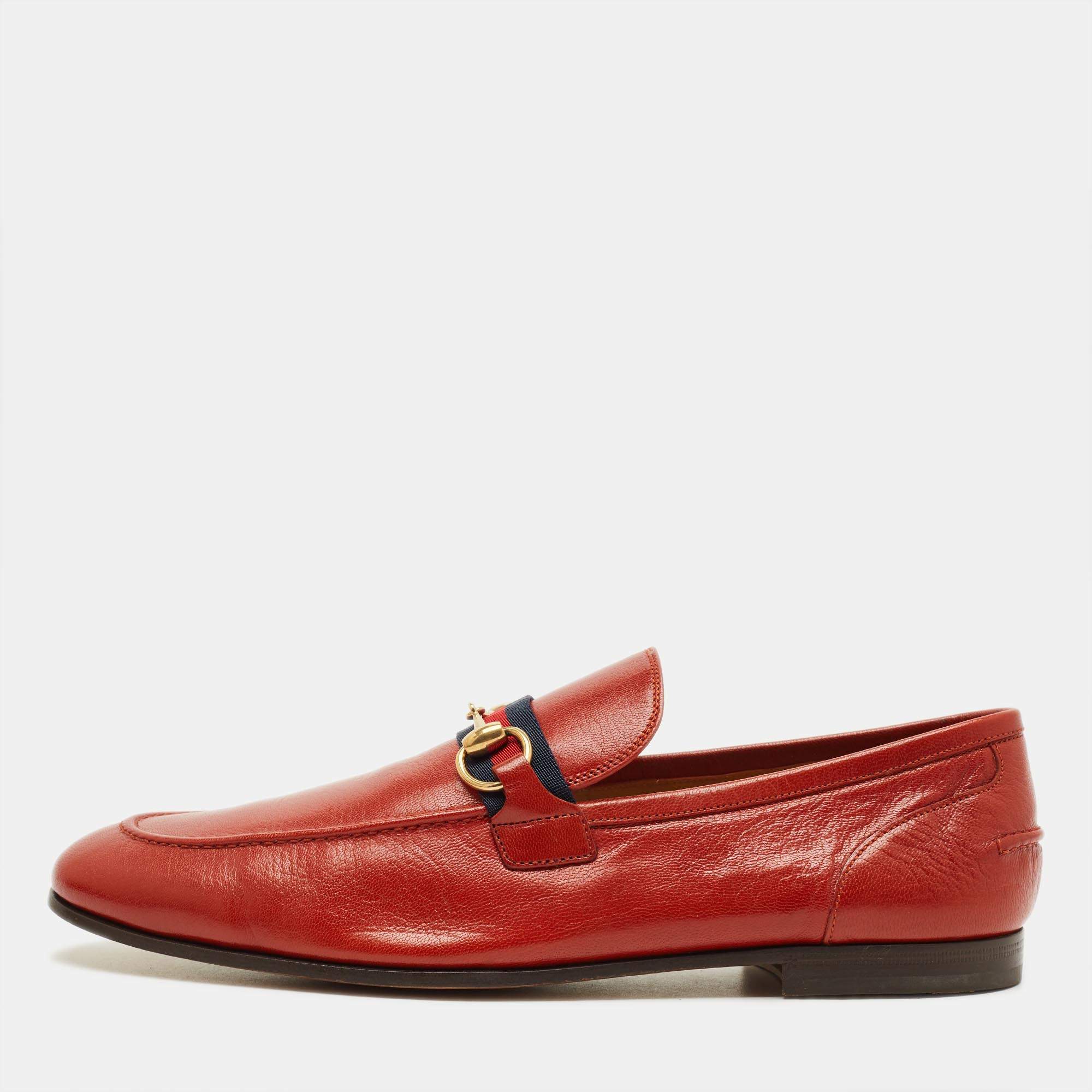مملوكة مسبقًا Gucci Horsebit Size 43.5 Orange Leather Penny Loafers