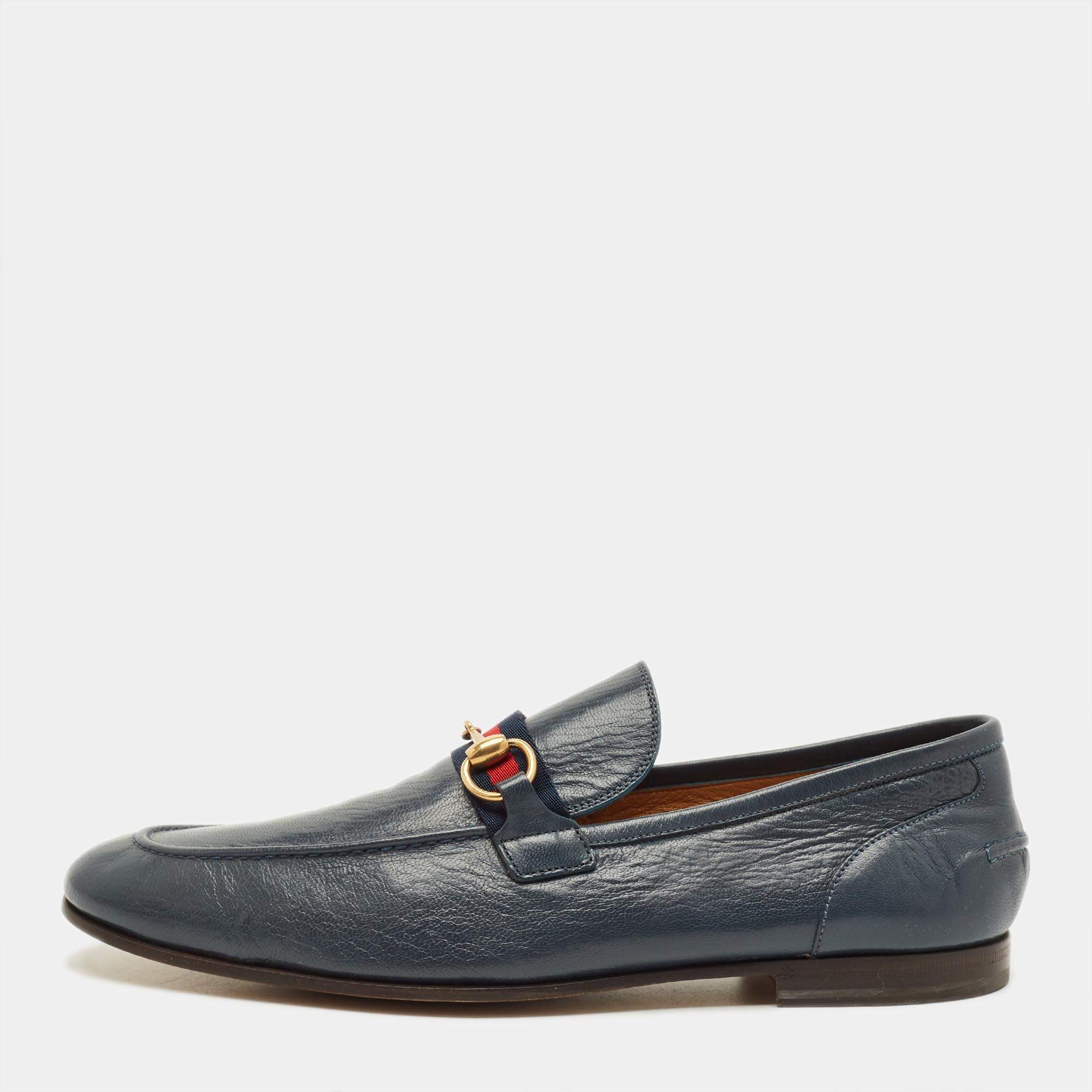 مملوكة مسبقًا Gucci Horsebit Size 43.5 Blue Leather Penny Loafers