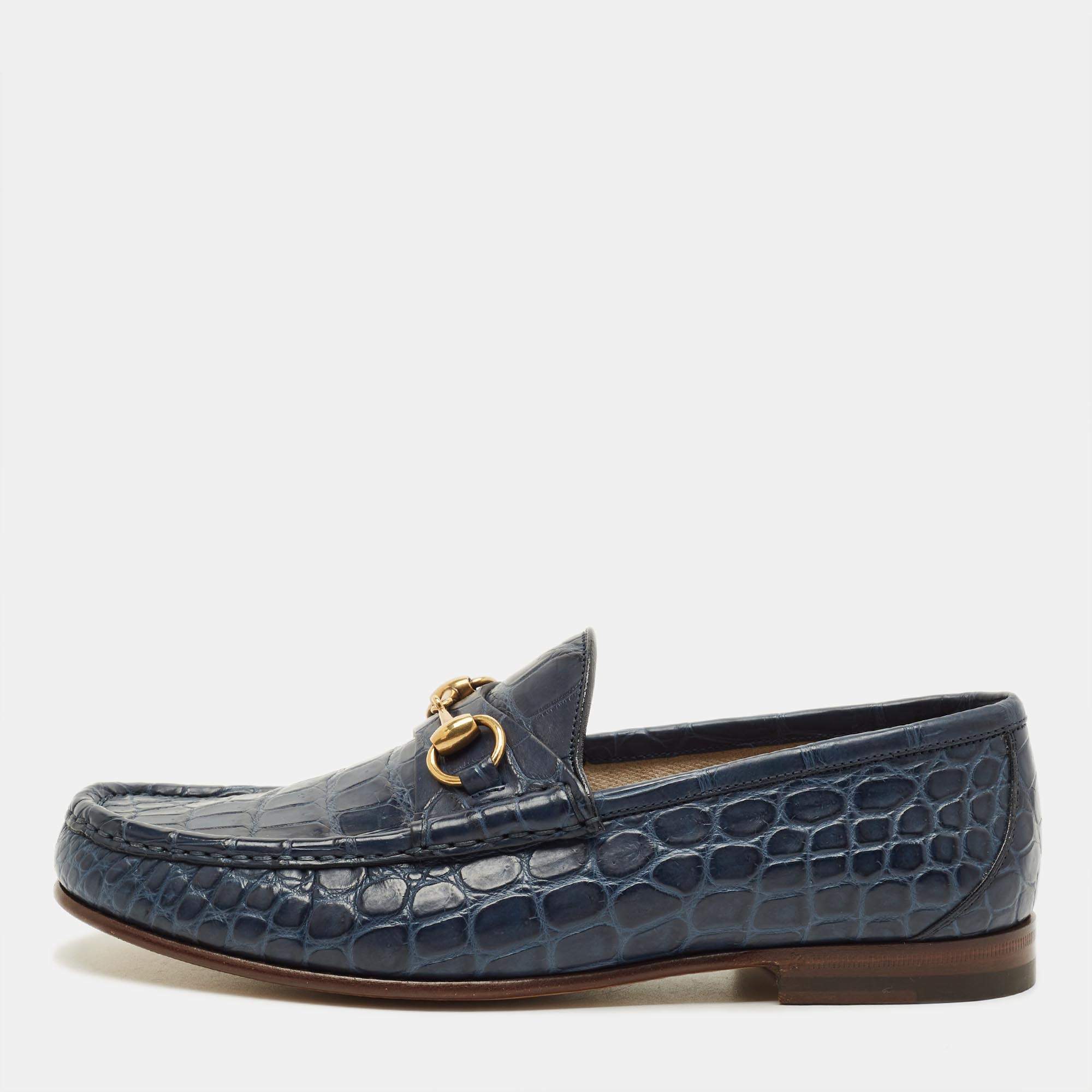 مملوكة مسبقًا Gucci 1953 Horsebit Size 41.5 Blue Crocodile Loafers