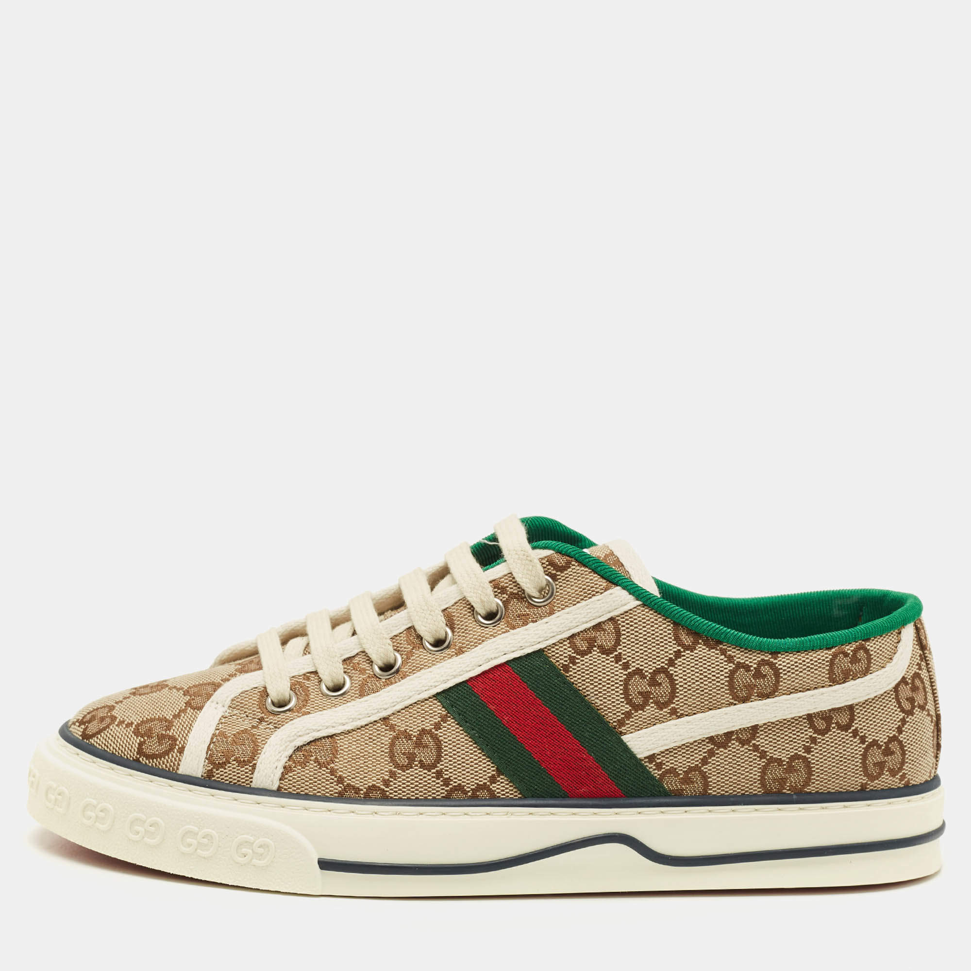 Pre Owned Gucci Tennis 1977 Size 38.5 Beige/Brown GG Canvas Low Top Sneakers