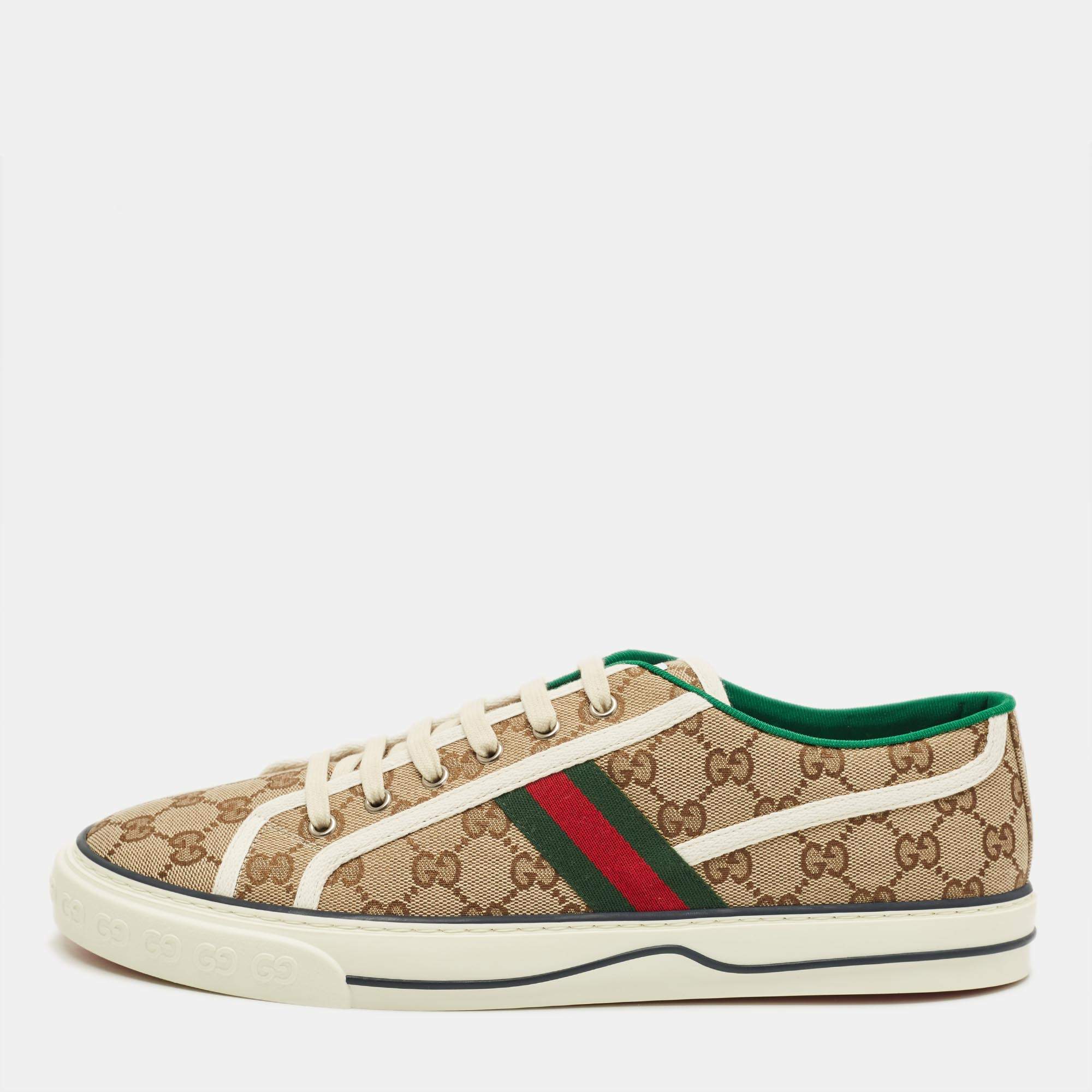 Pre Owned Gucci Tennis 1977 Size 46 Beige/Brown GG Canvas Low Top Sneakers