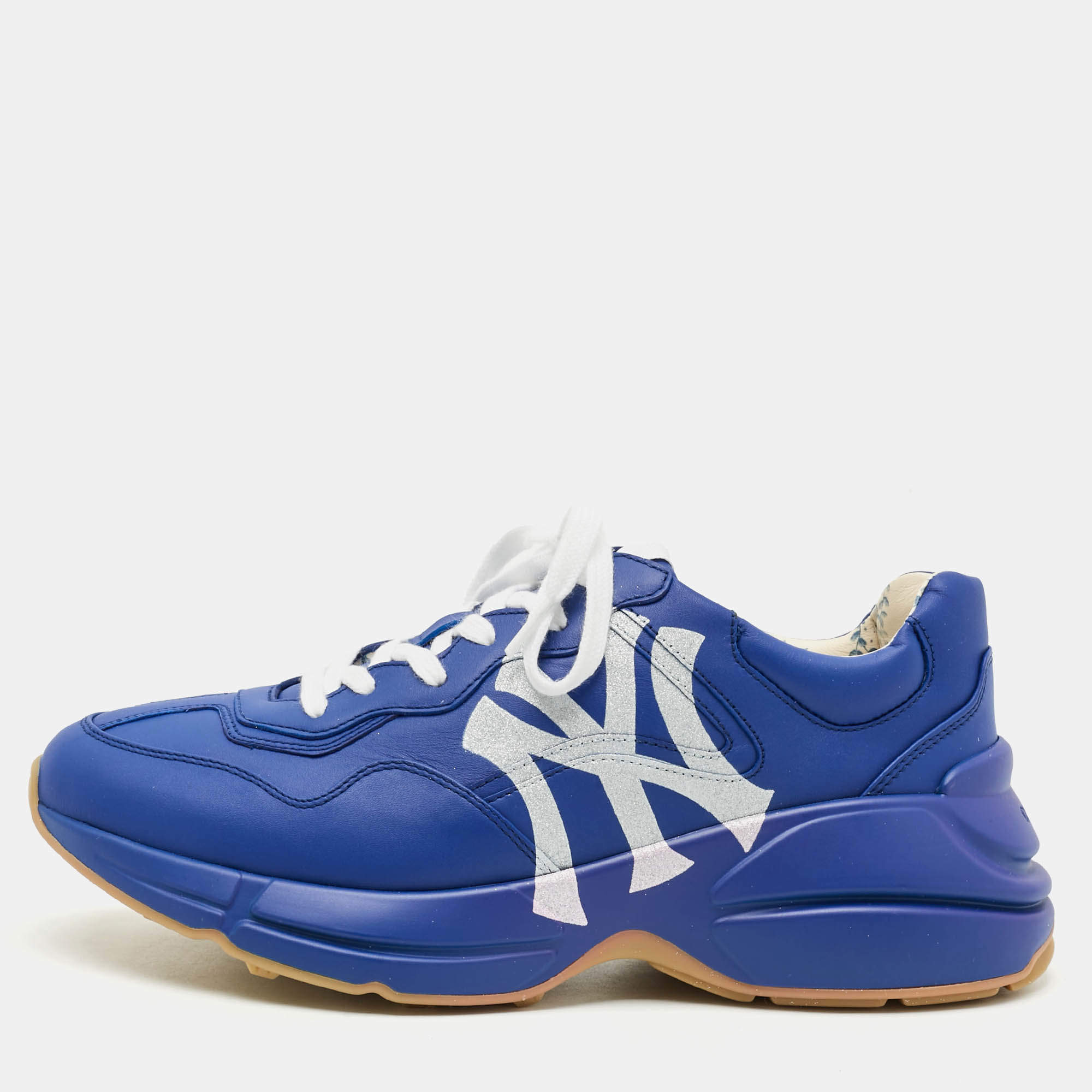 مملوكة مسبقًا Gucci Rhyton Size 40.5 Blue Leather Sneakers