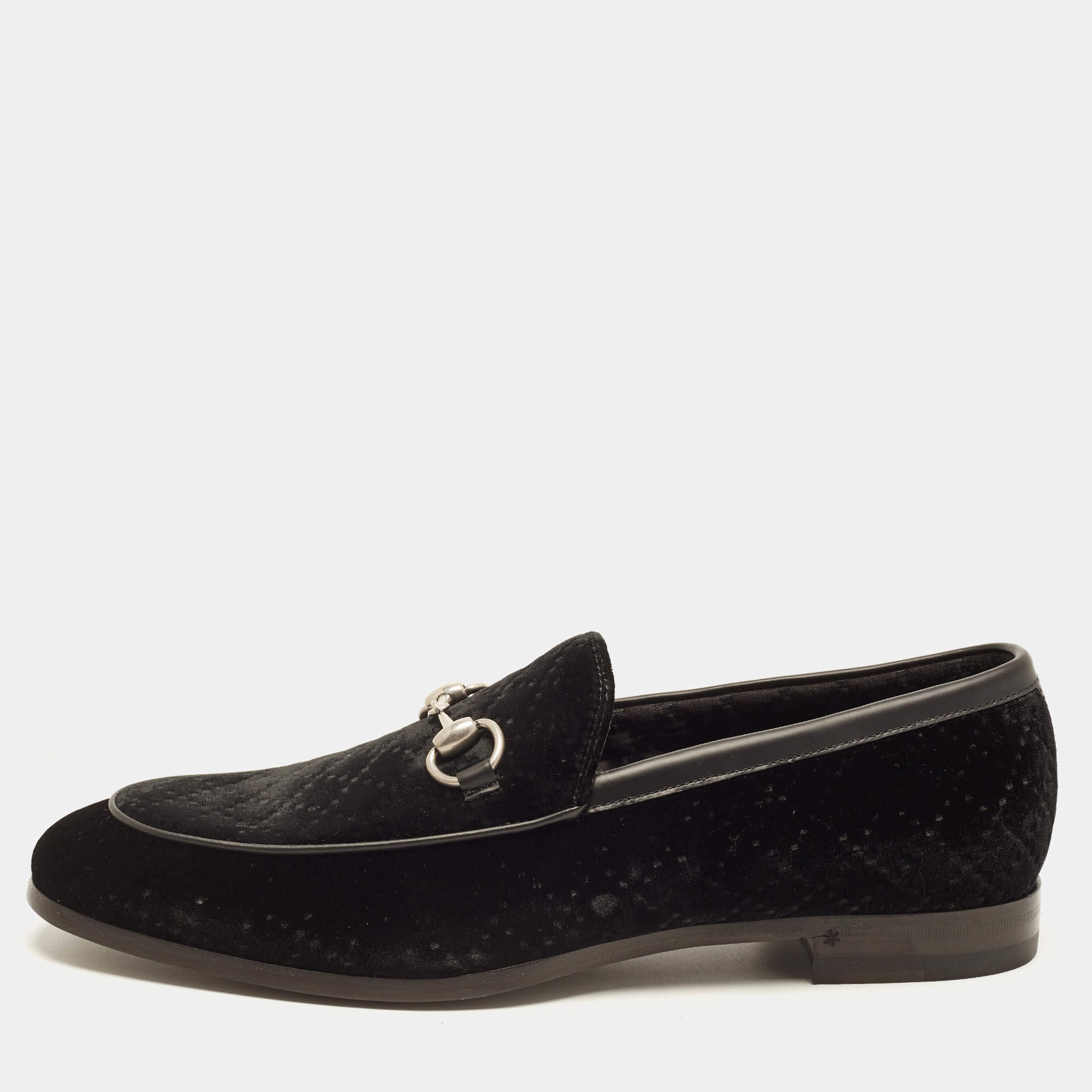 مملوكة مسبقًا Gucci Horsebit Size 42.5 Black Diamond Velvet Loafers