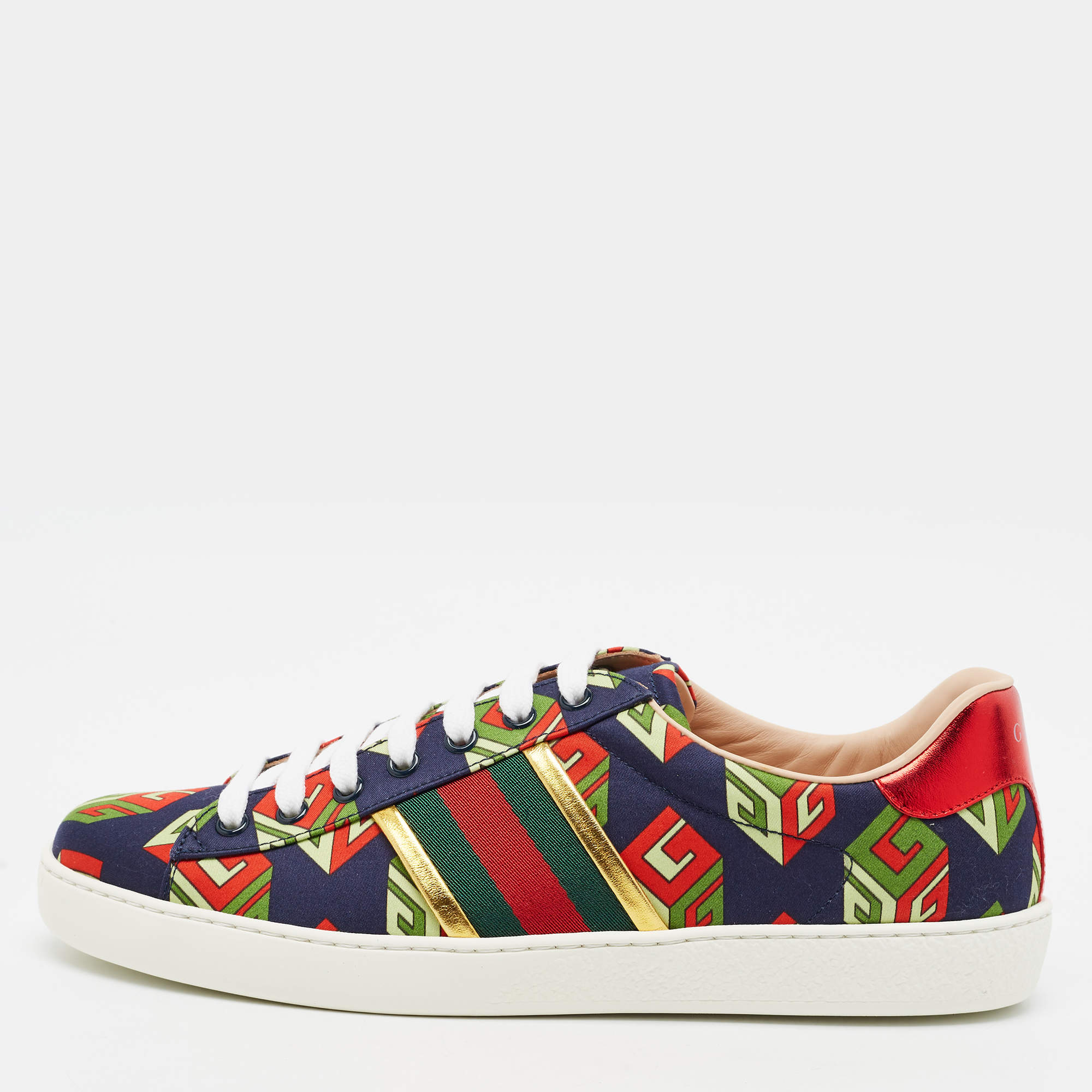 مملوكة مسبقًا Gucci Ace Size 41 Multicolor Canvas and Leather Web Low Top Sneakers