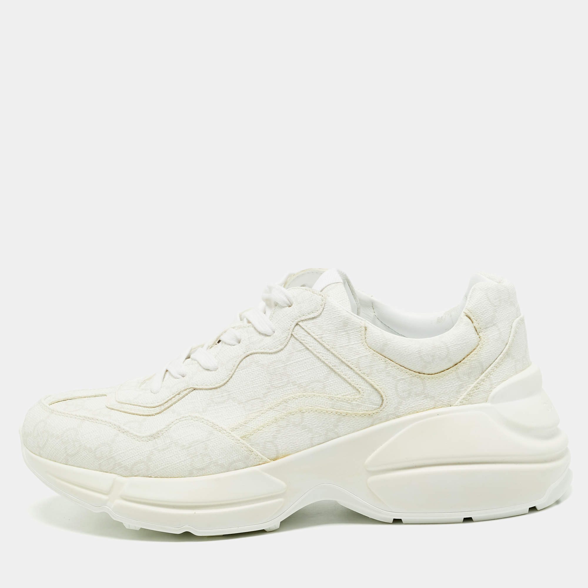 Pre Owned Gucci Rhyton Size 40.5 White GG Supreme Canvas Low Top Sneakers