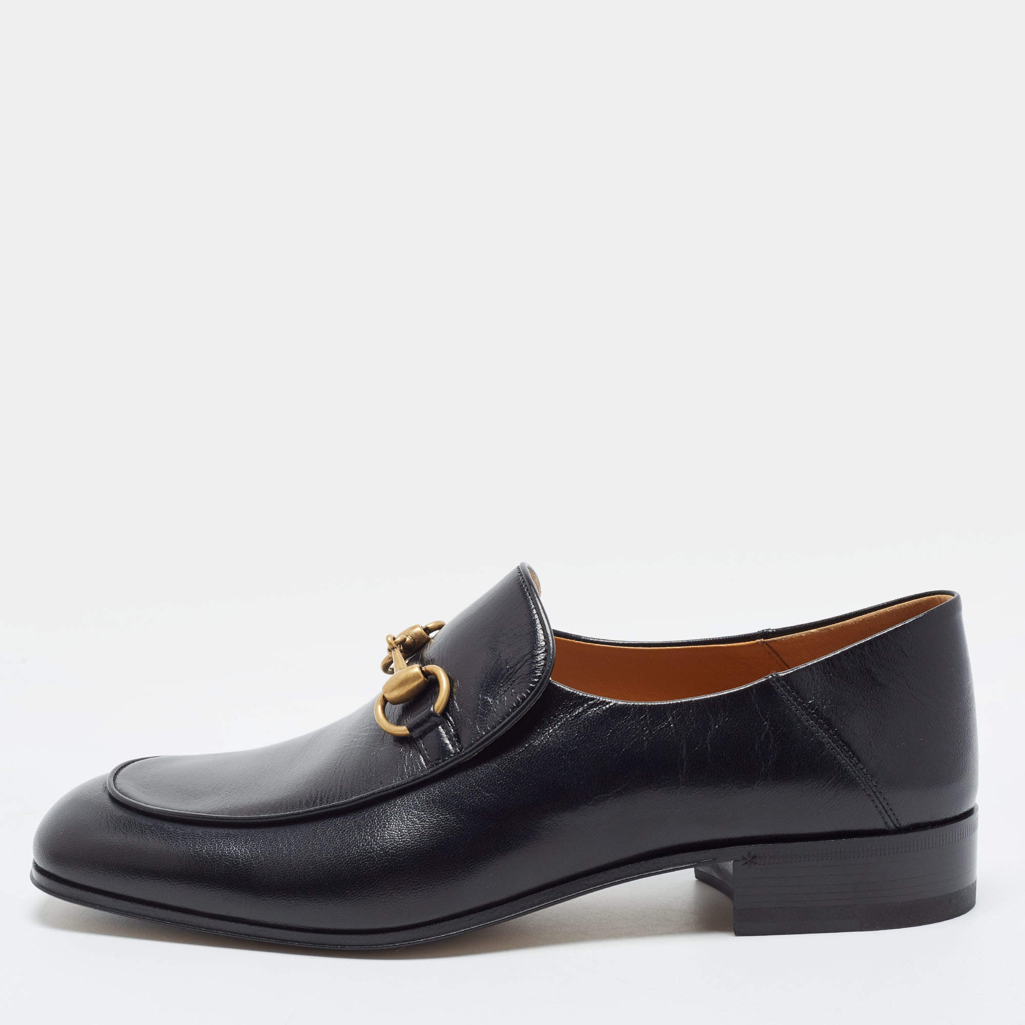 Pre Owned حذاء لوفرز غوتشي جلد أسود هورسبيت مقاس 41