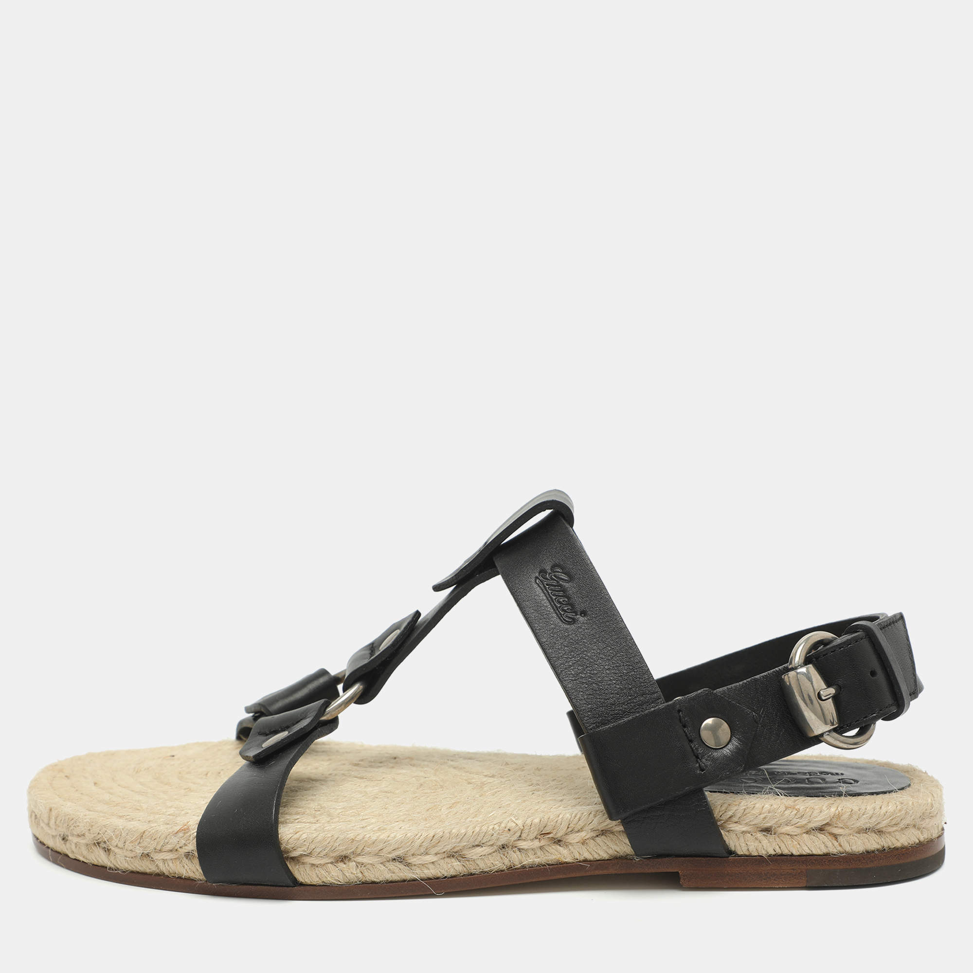 مملوكة مسبقًا Gucci Size 43 Black Leather Fisherman Flat Sandals