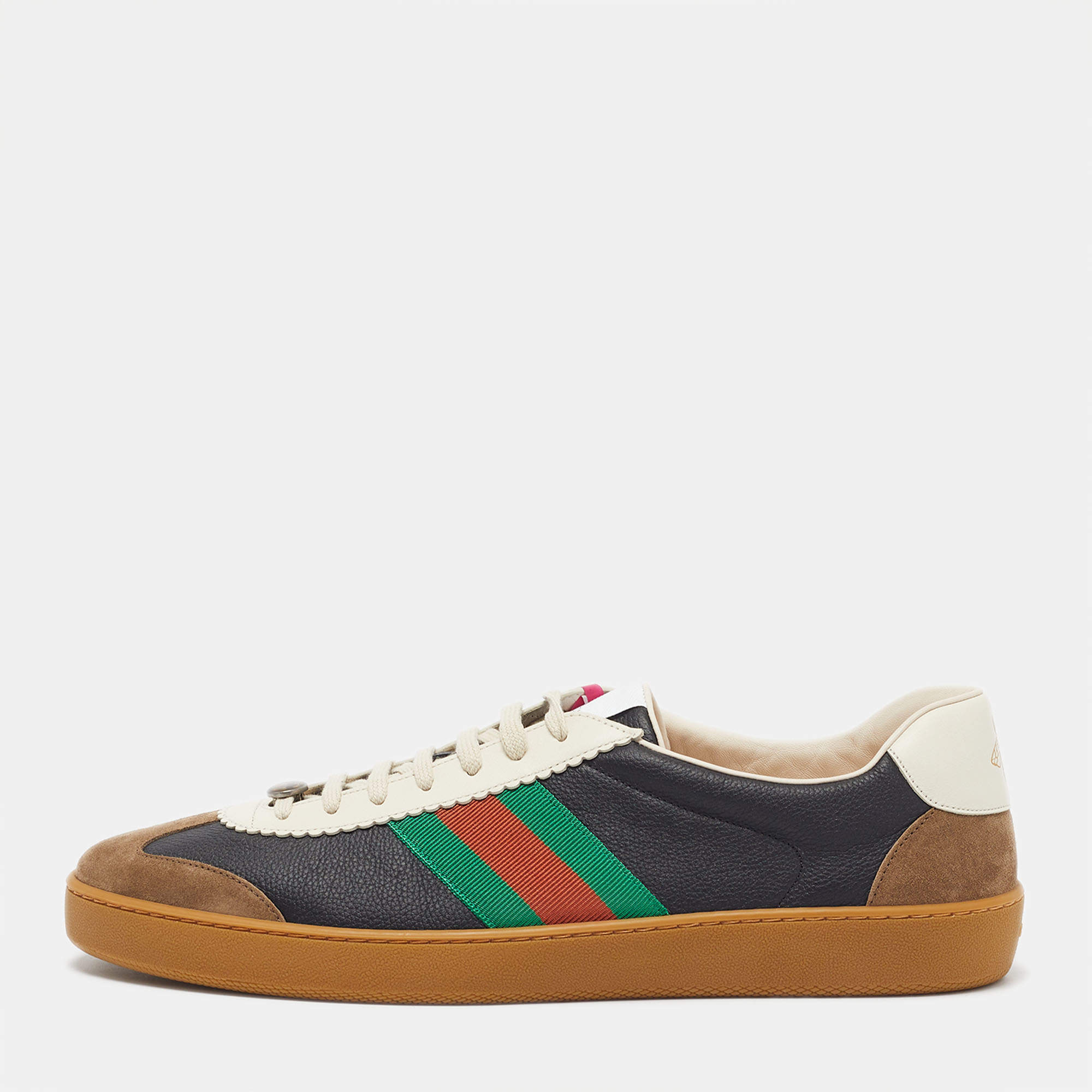Pre Owned Gucci G74 Size 49 Multicolor Leather and Suede Low Top Sneakers