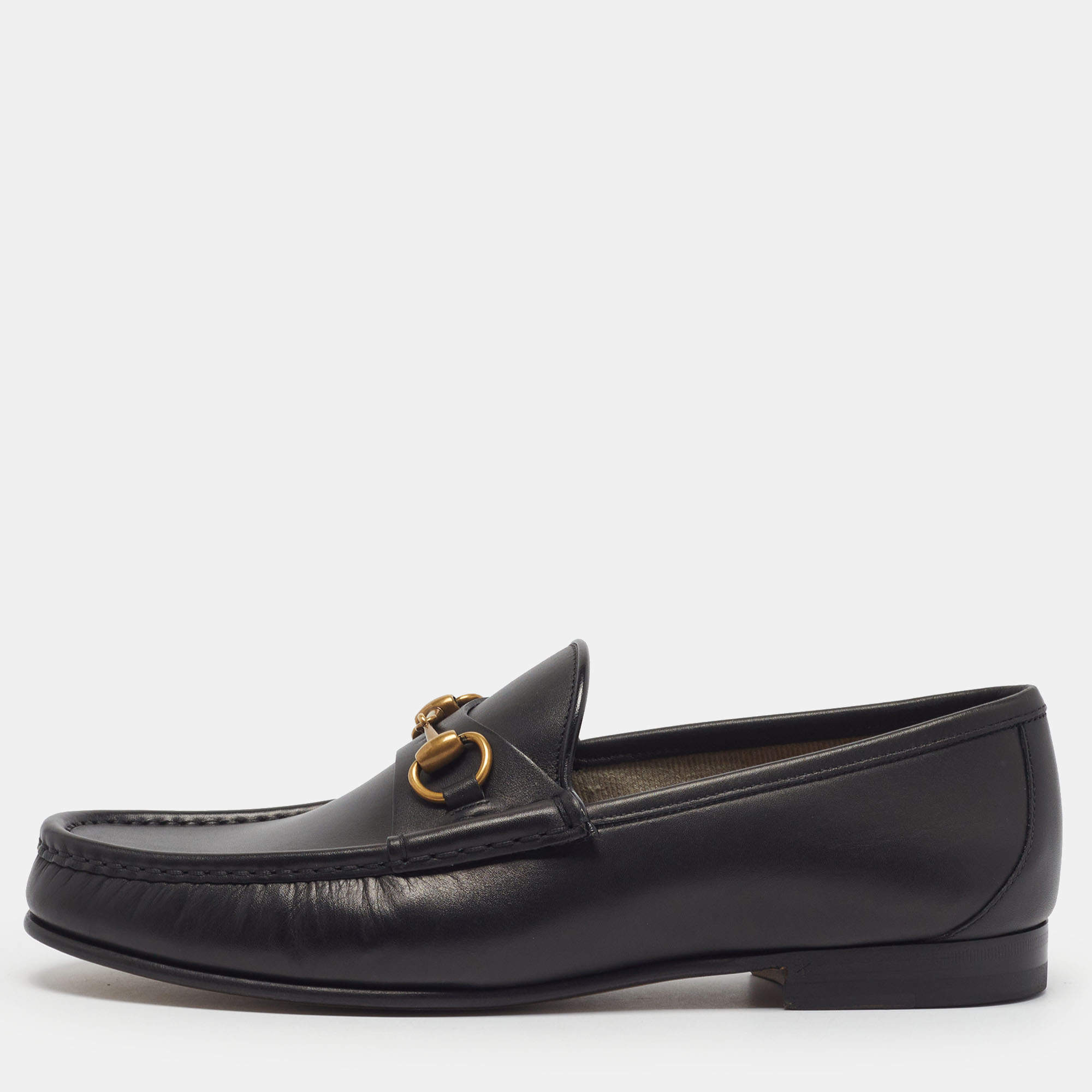 Pre Owned Gucci 1953 Horsebit Size 42.5 Black Leather Loafers