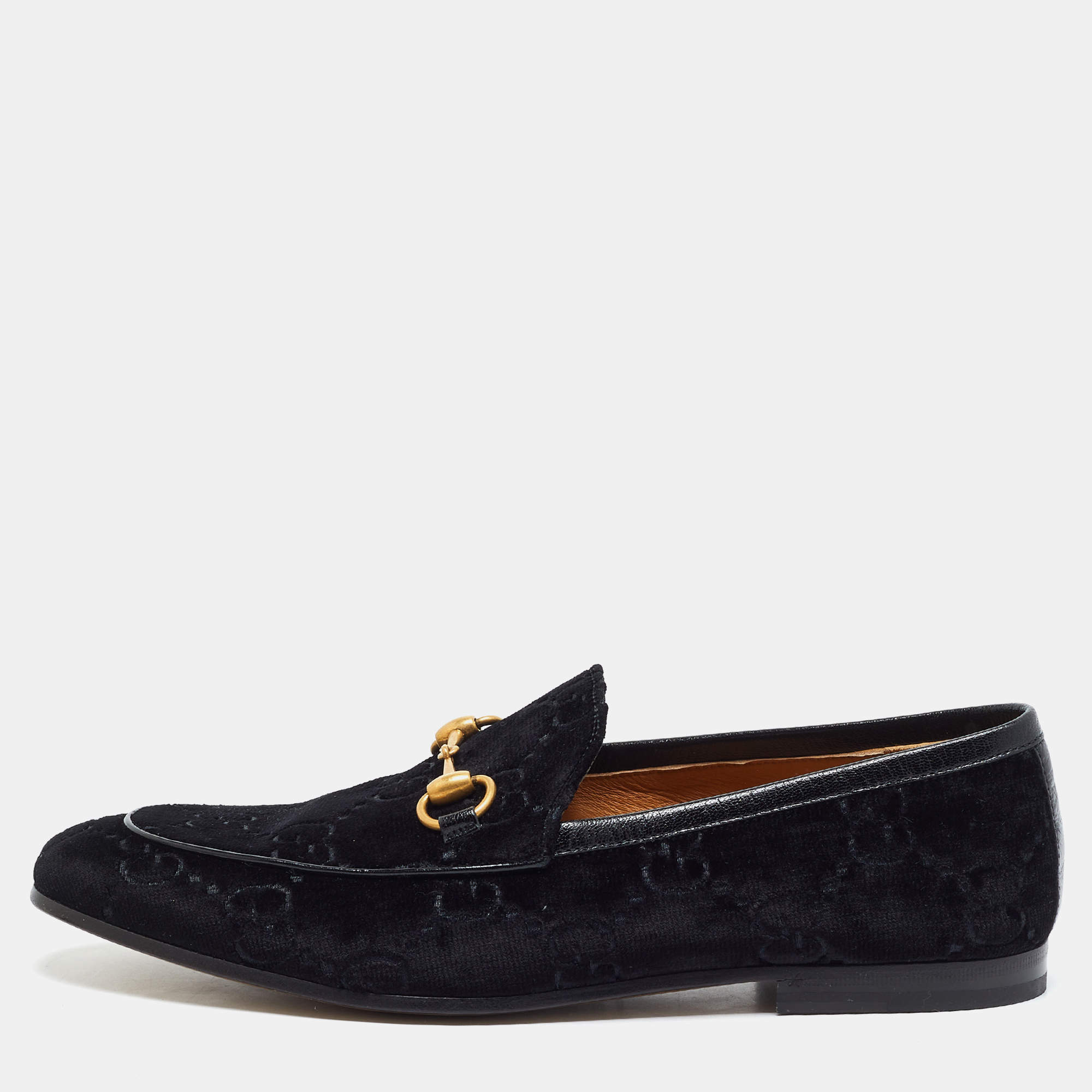 Pre Owned Gucci Horsebit Size 42 Black Velvet Loafers