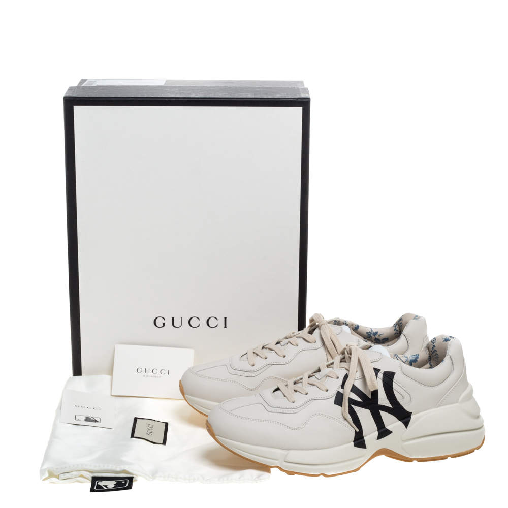 Gucci Cream Leather Rhyton NY Yankees Low Top Sneakers Size 43.5 Gucci