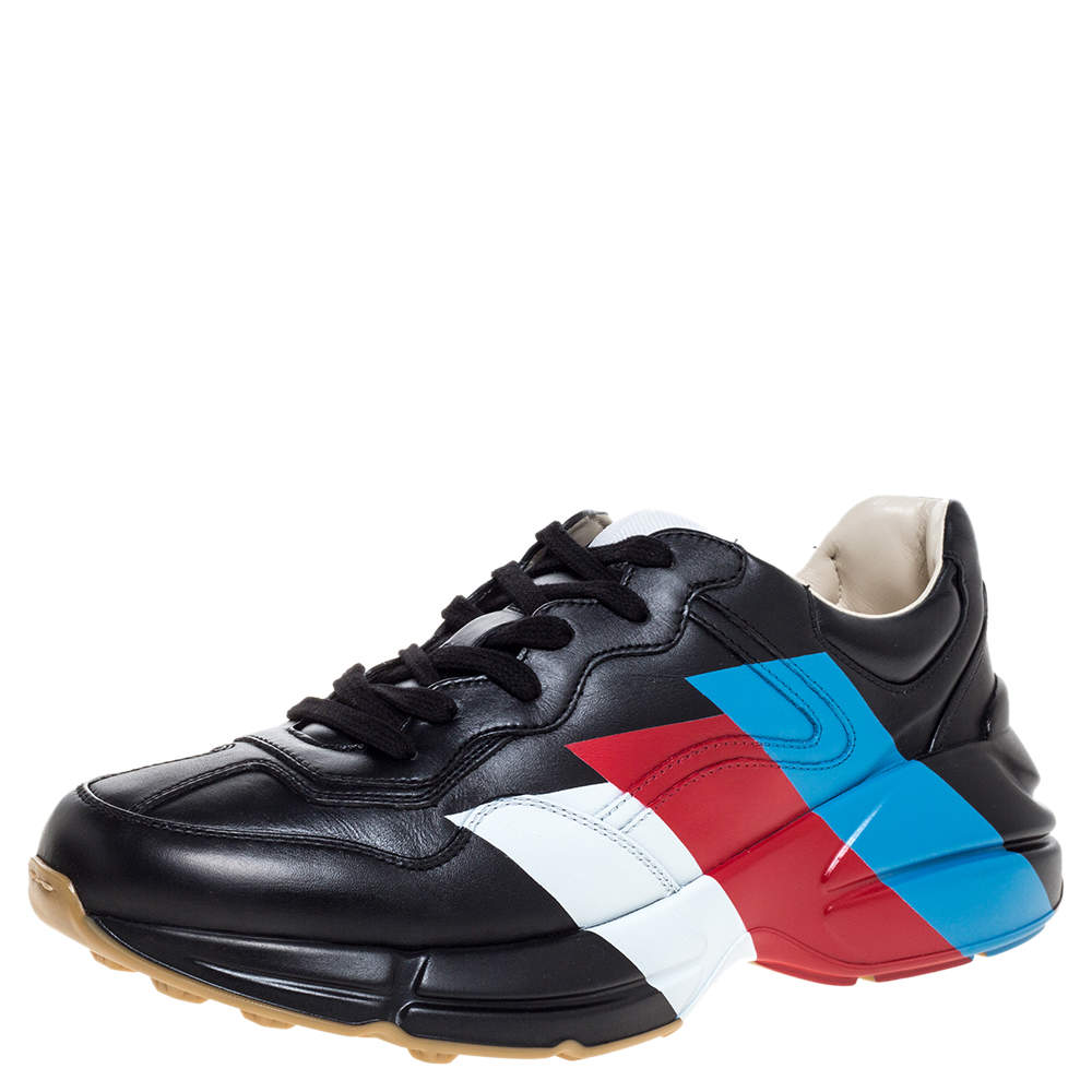 مملوكة مسبقًا Gucci Black Leather Rhyton Low Top Sneakers Size 41