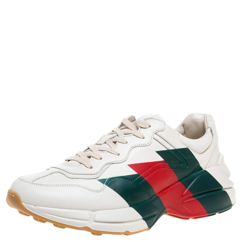 مملوكة مسبقًا Gucci Cream Leather Web Rhyton Low Top Sneakers Size 40
