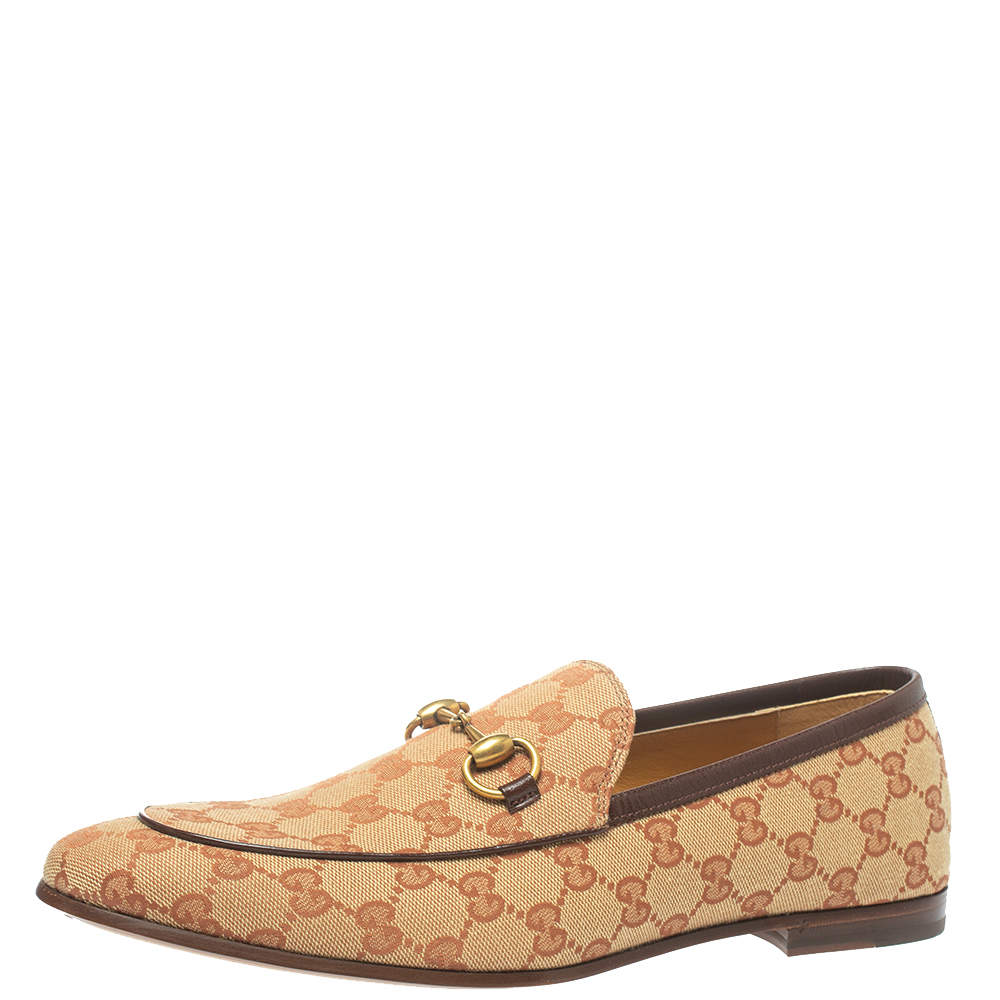 Pre Owned Gucci Beige/Brown GG Canvas Jordan Loafers Size 43.5