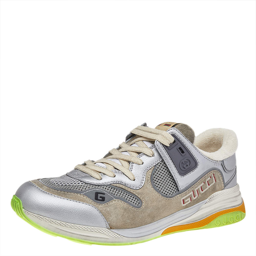 Gucci Multicolor Leather And Mesh Ultrapace Lace Up Sneakers Size 44