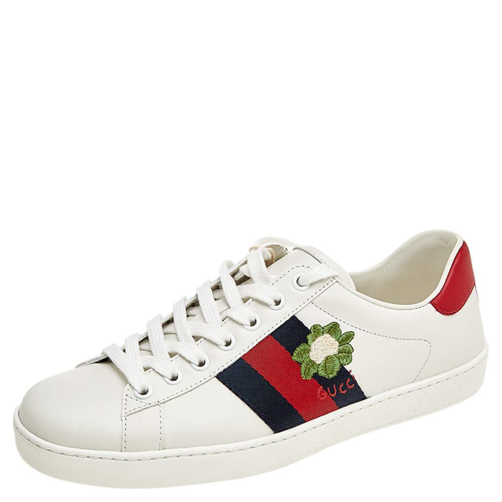 مملوكة مسبقًا Gucci White Leather Ace Embroidered Low Top Sneakers Size 39