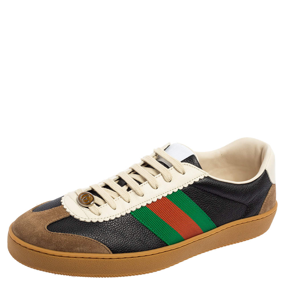 Pre Owned Gucci Multicolor Leather And Suede Ace Bee Web Low Top Sneakers Size 43