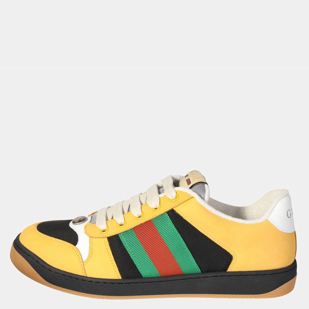 مملوكة مسبقًا Gucci Yellow Web-Stripe Screener Sneaker EU 41