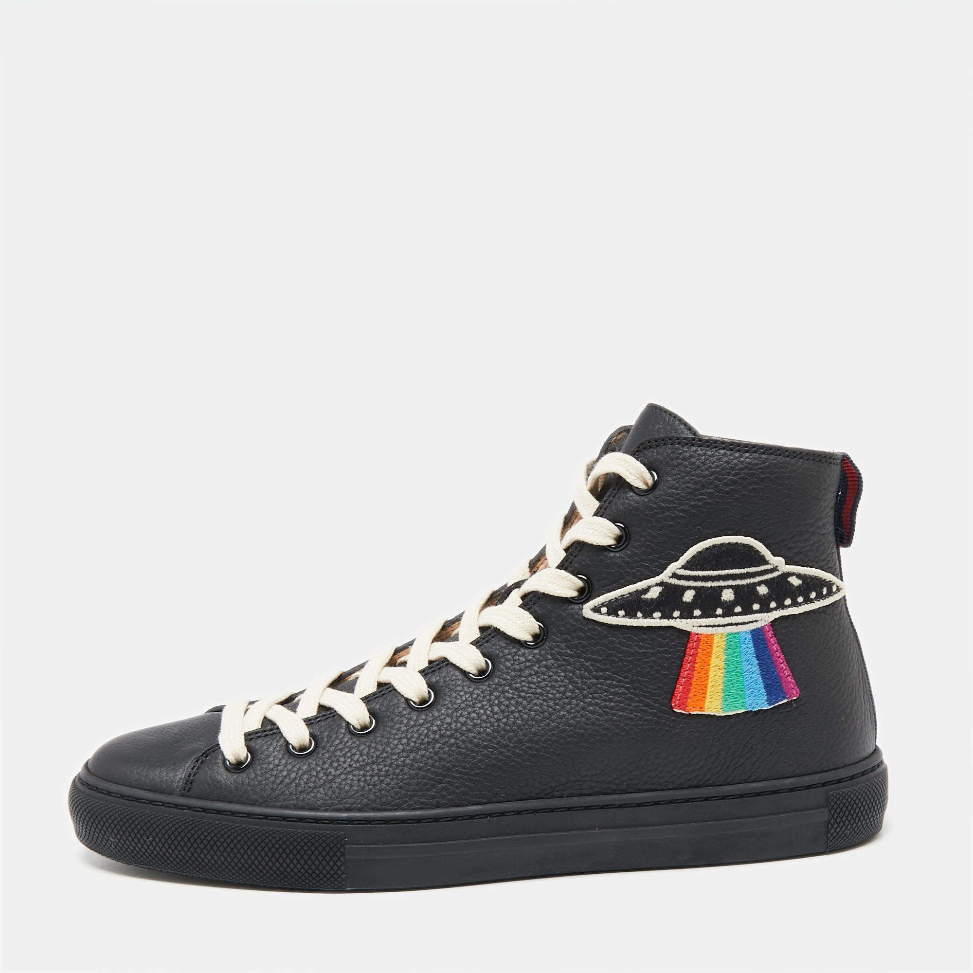 Gucci Black Leather High-Top Sneakers Size 40
