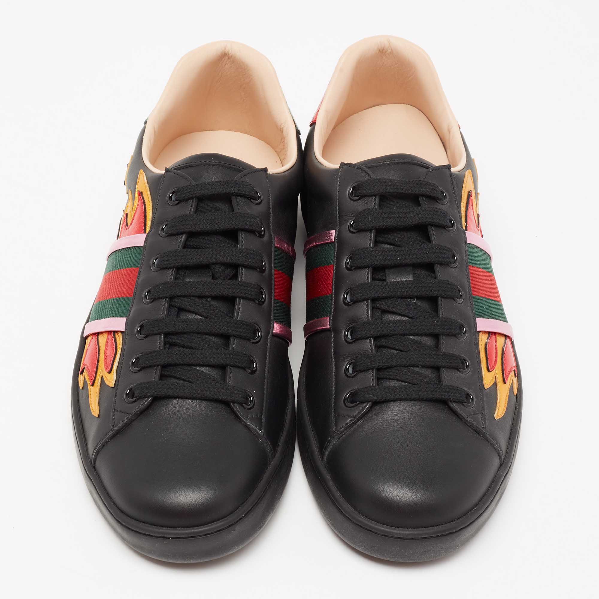 Gucci Shoes Ace Men's Leather Sneakers Black 429446 118/02A Size-UK-8+