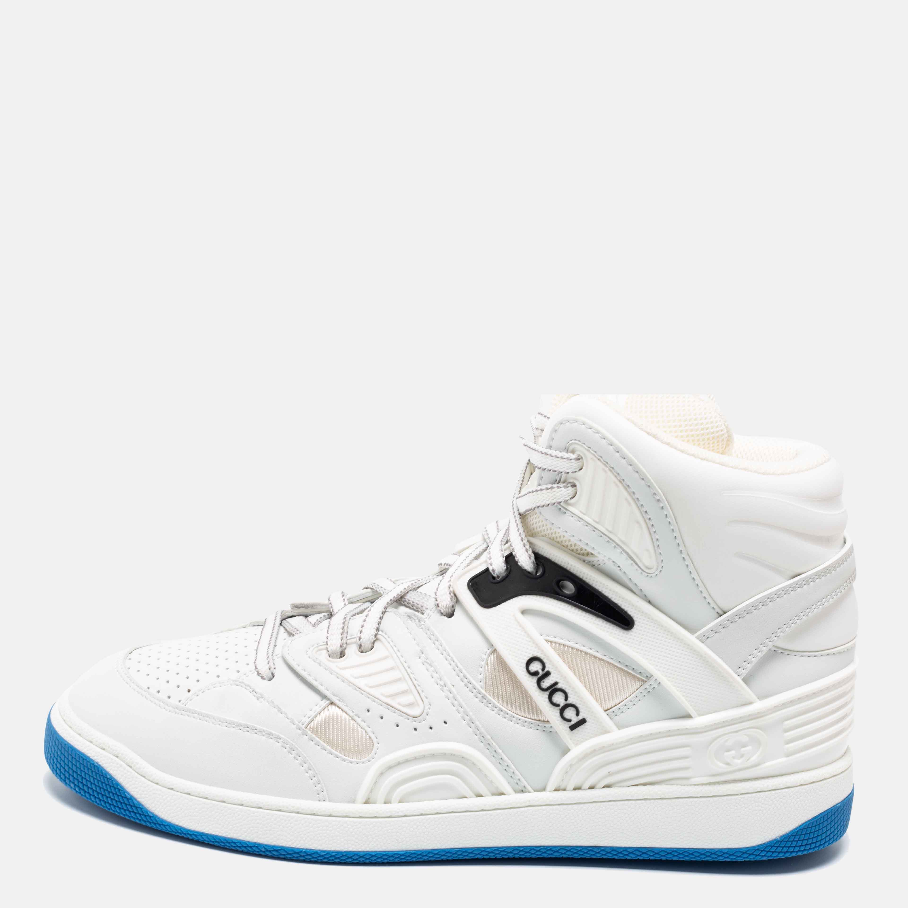 Gucci Grey/White Leather And Fabric Basket Ball High Top Sneakers Size 42 