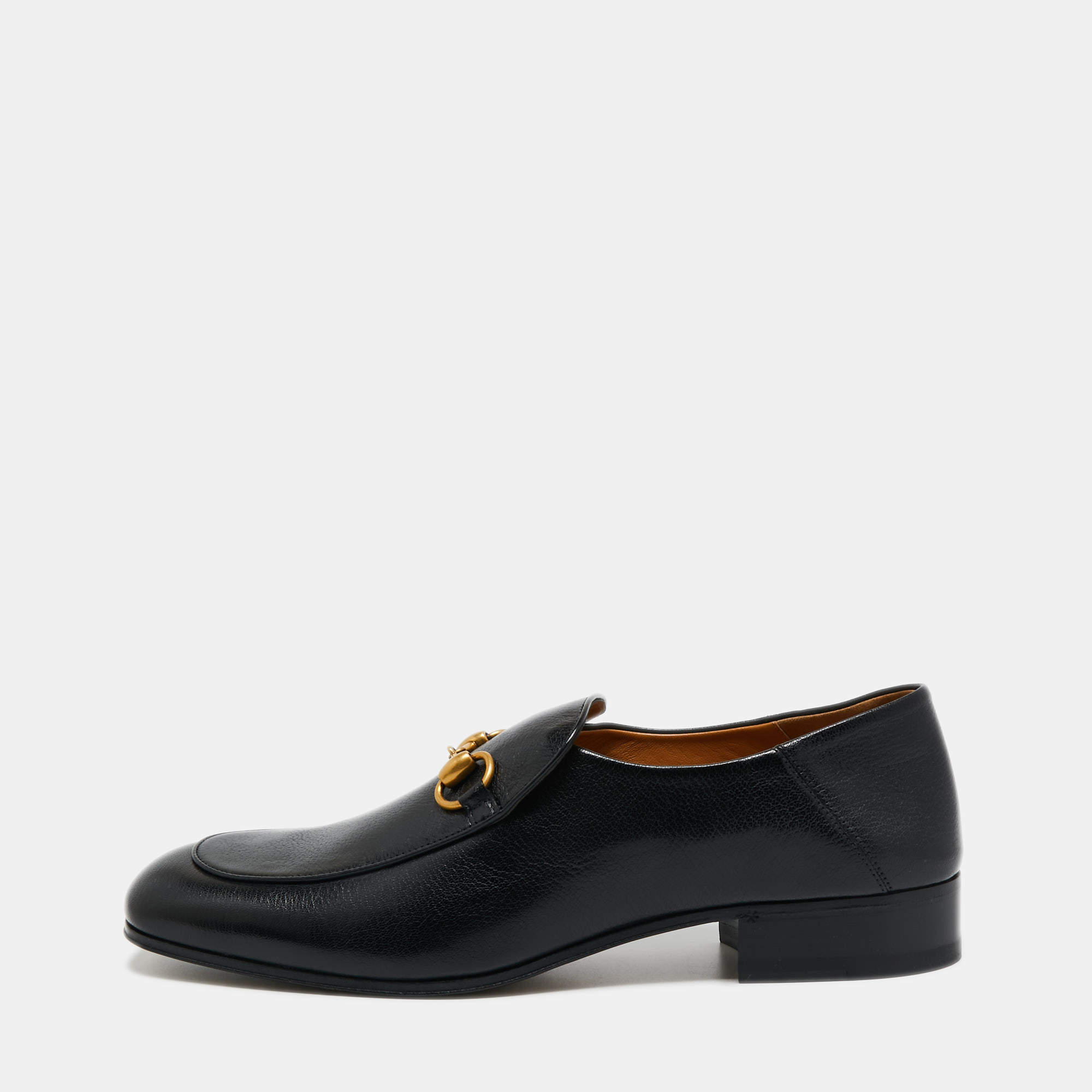 مملوكة مسبقًا Gucci Black Leather Jordaan Horsebit Loafers Size 43