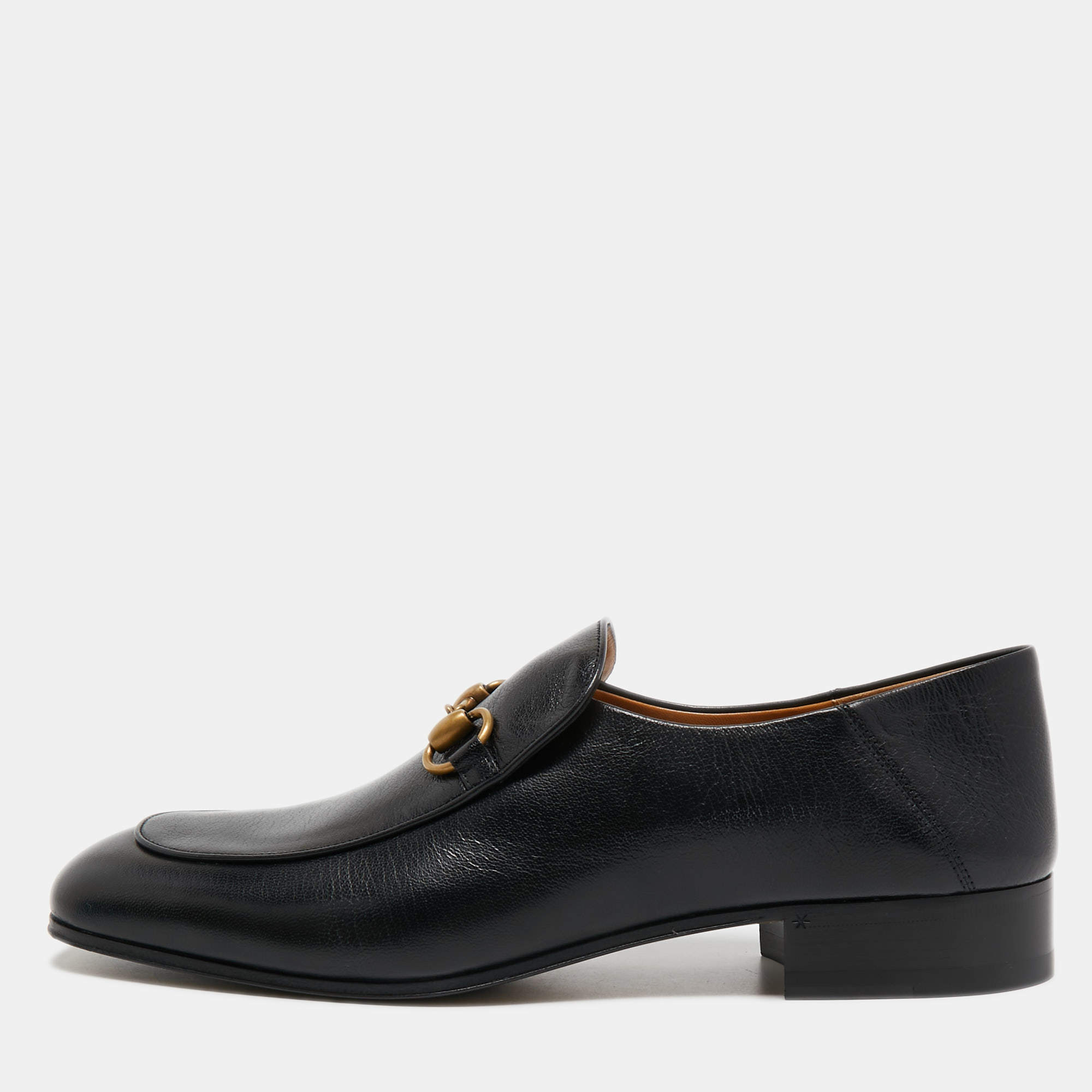 Pre Owned Gucci Black Leather Jordaan Horsebit Slip On Loafers Size 43
