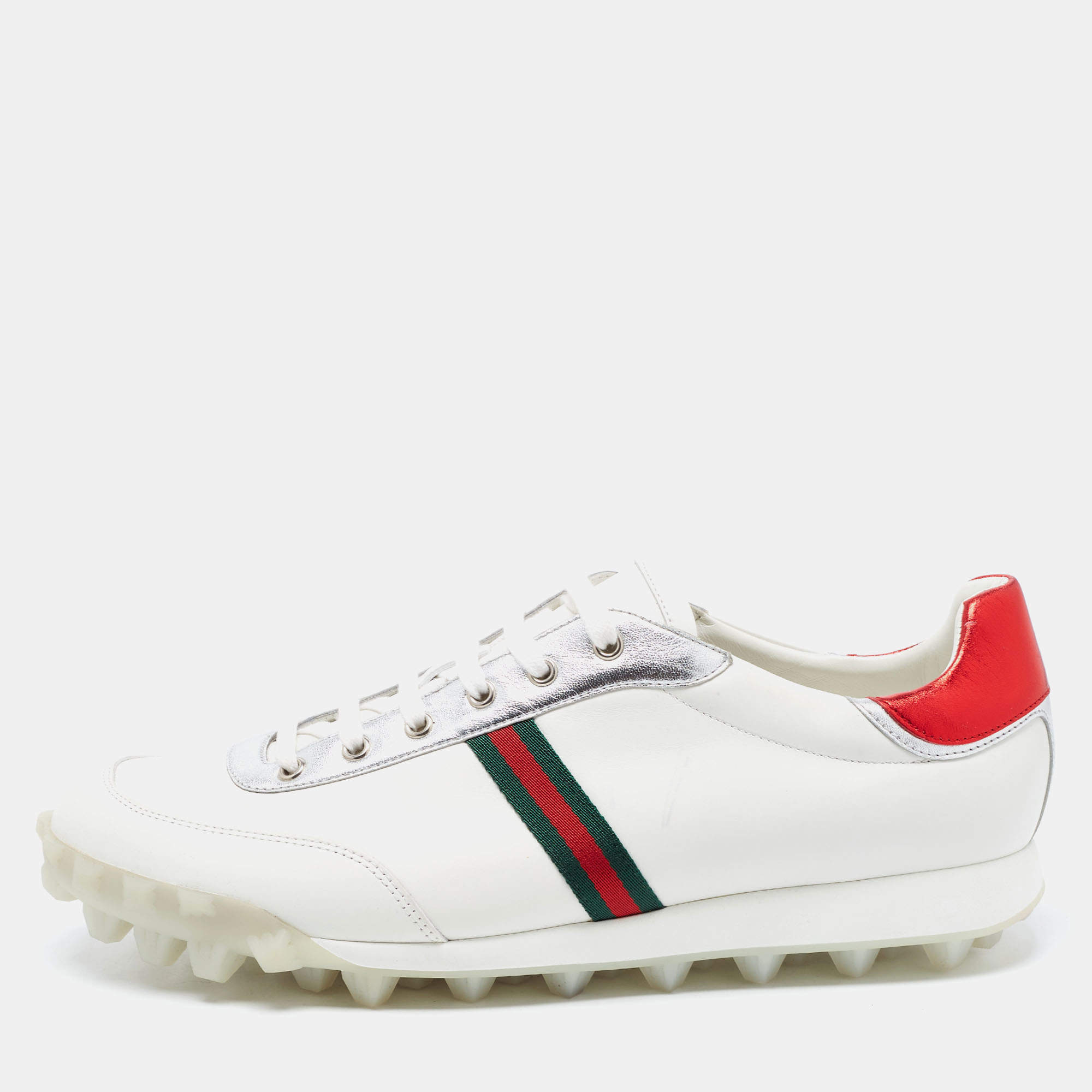 Gucci Tricolor Leather ACE Web Low Top Sneakers Size 46