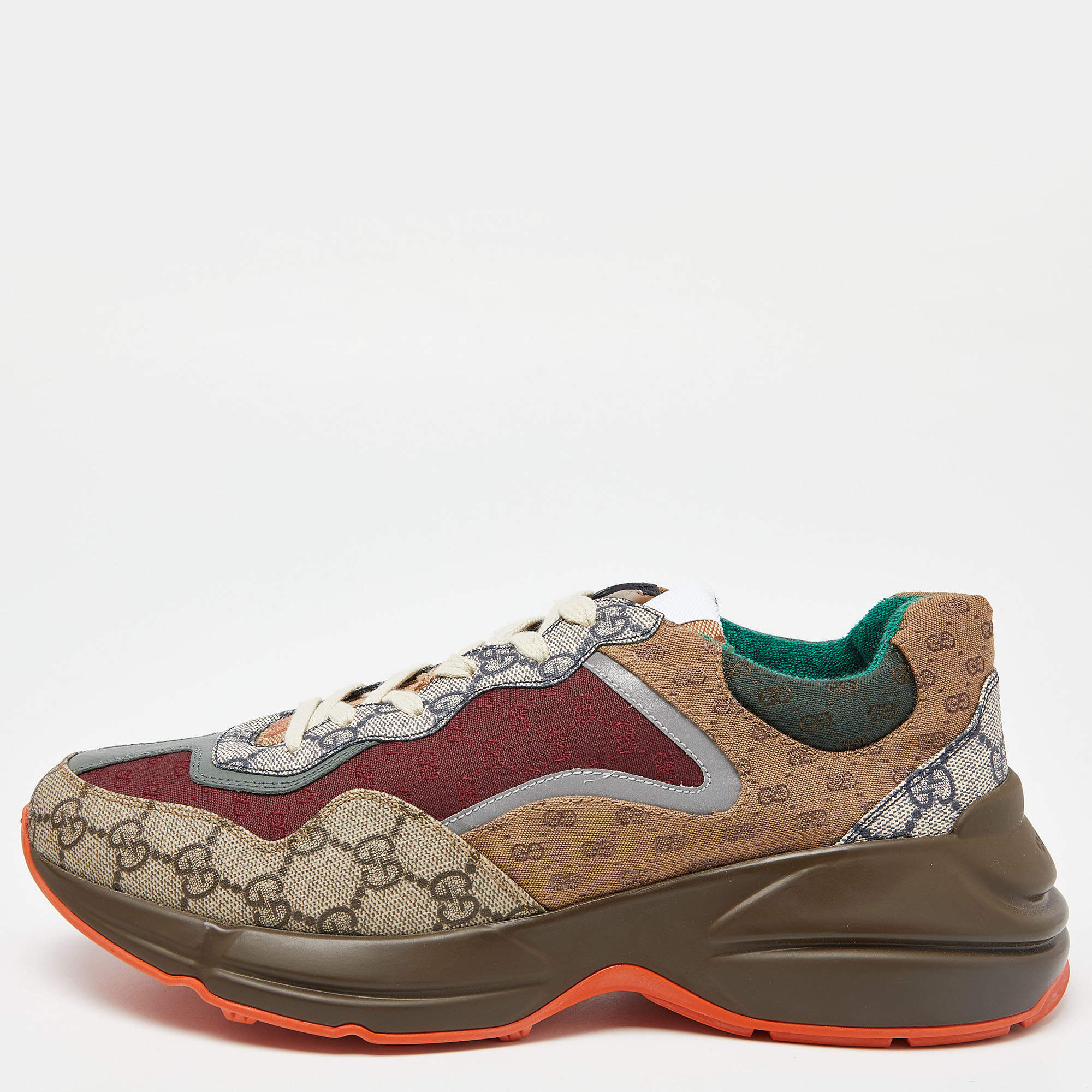 Gucci Multicolor GG Supreme Canvas and Leather Rhyton Sneakers Size 42.5