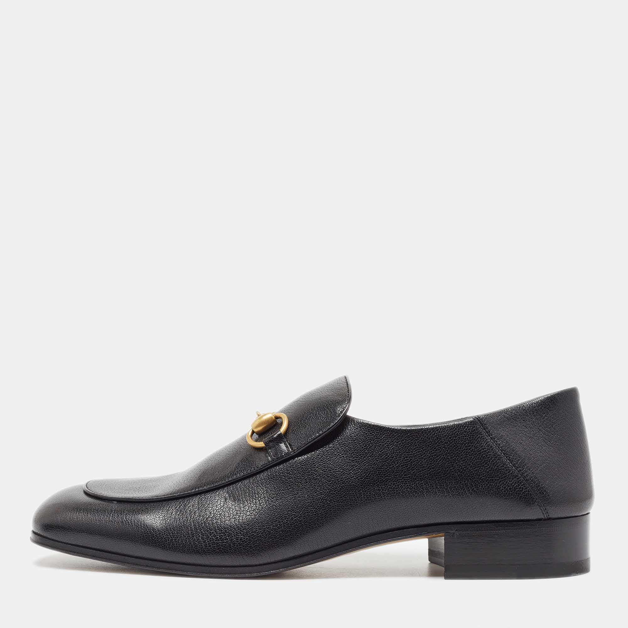 Pre Owned Gucci Black Leather Jordaan Loafers Size 44