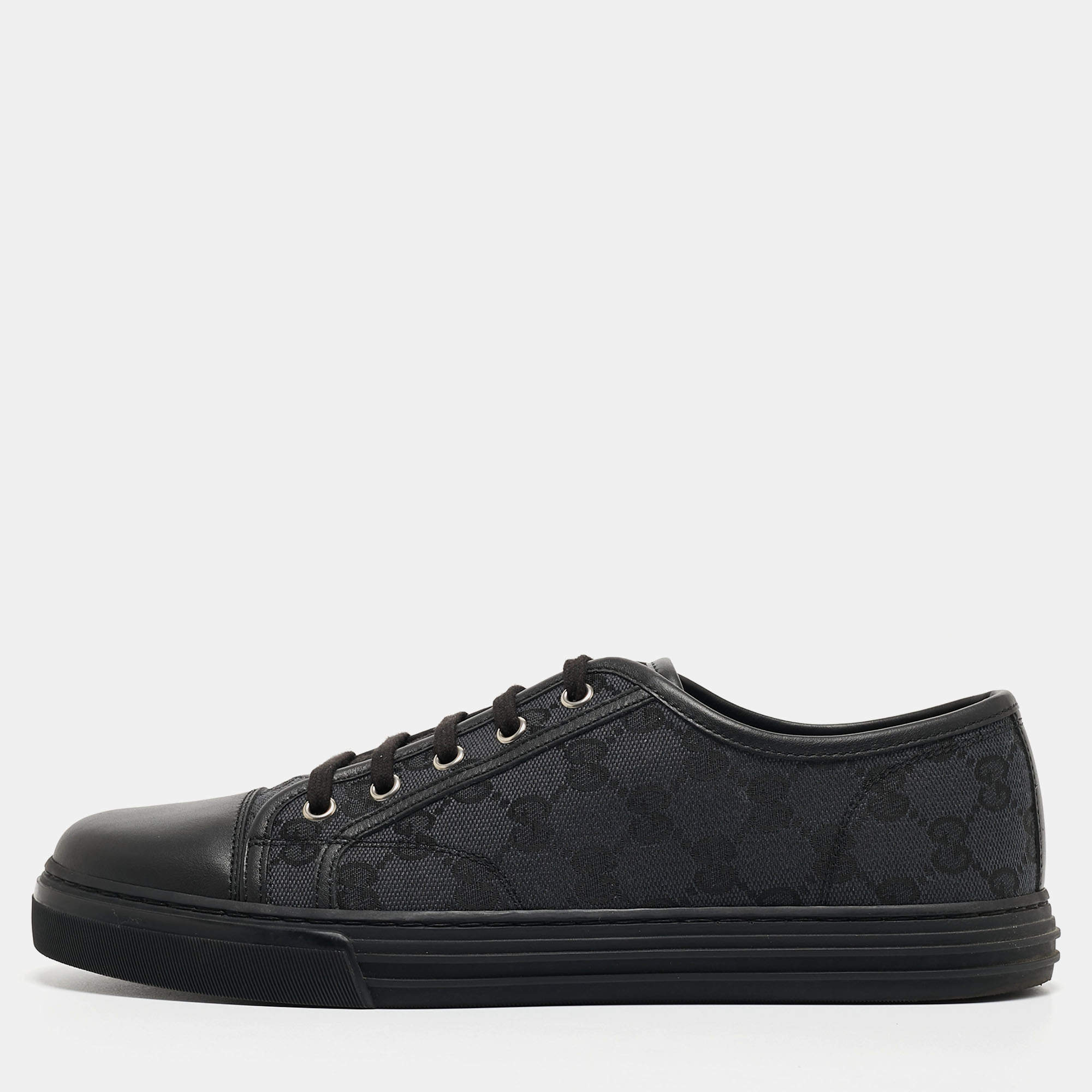 Gucci Black GG Canvas and Leather Low Top Sneakers Size 41.5