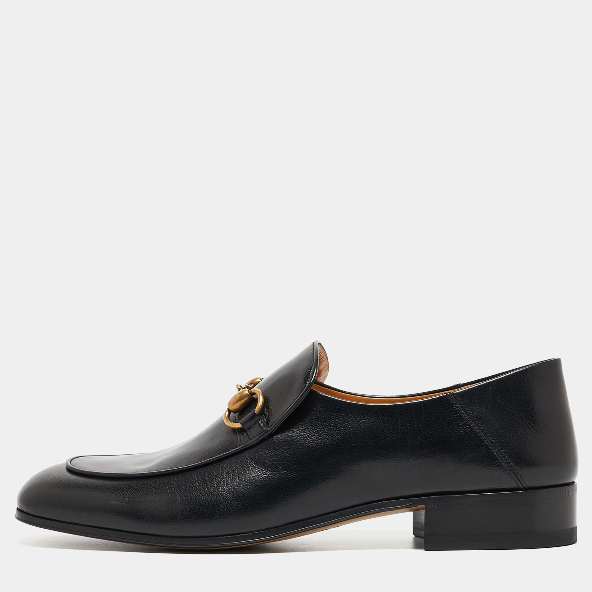 Pre Owned Gucci Black Leather Horsebit Slip On Loafers Size 42
