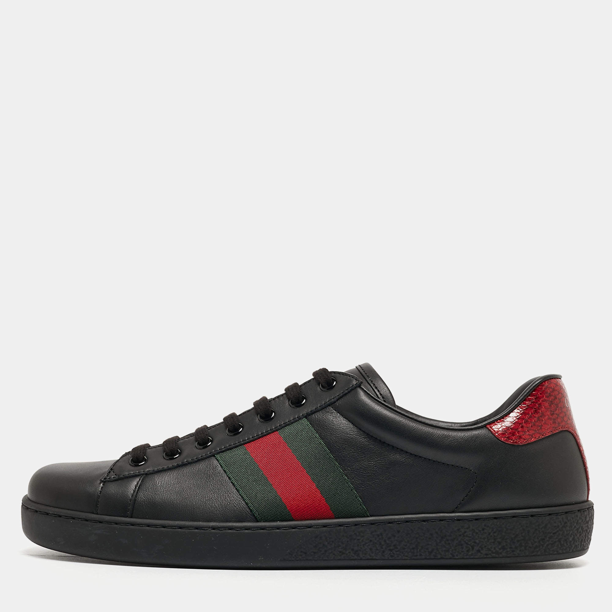 Gucci Black Leather Web Ace Sneakers Size 44 Gucci | TLC