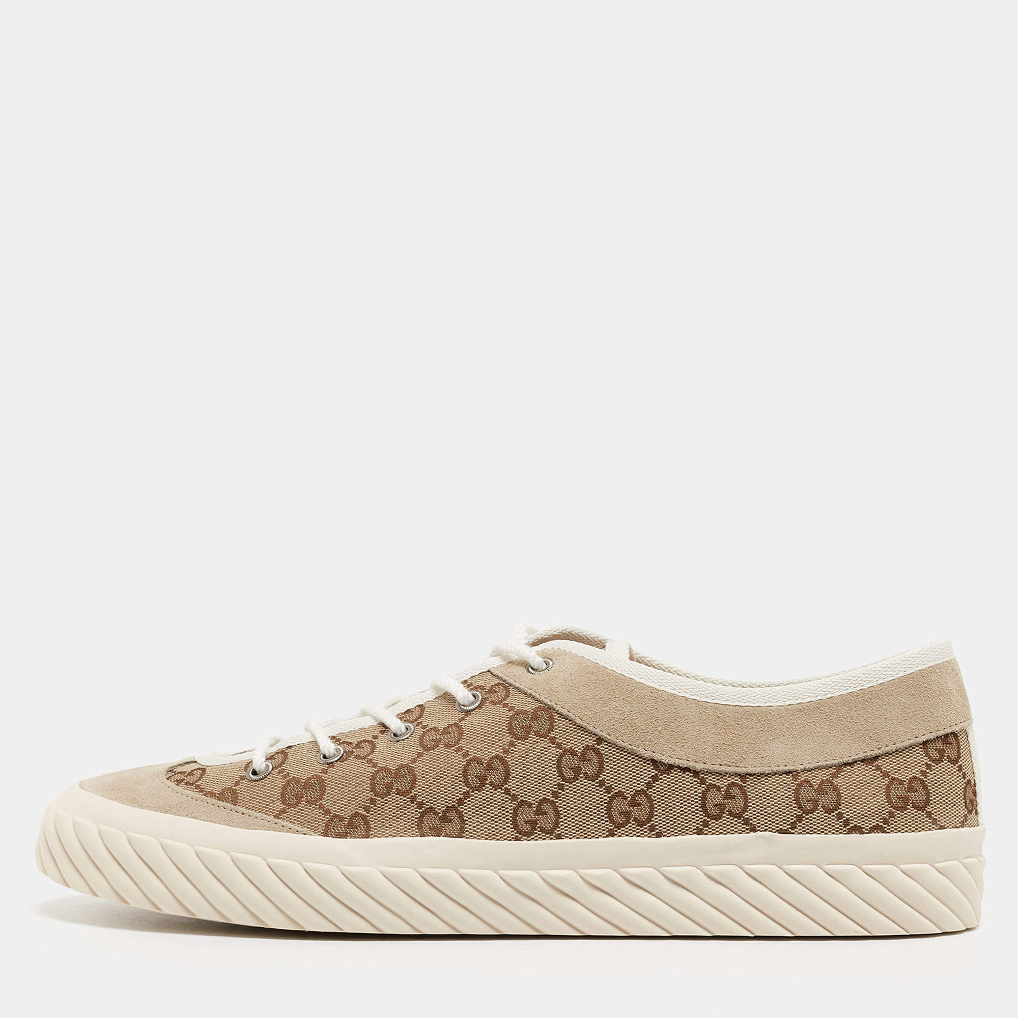 Gucci Beige Canvas and Suede Low Top Sneakers Size 46