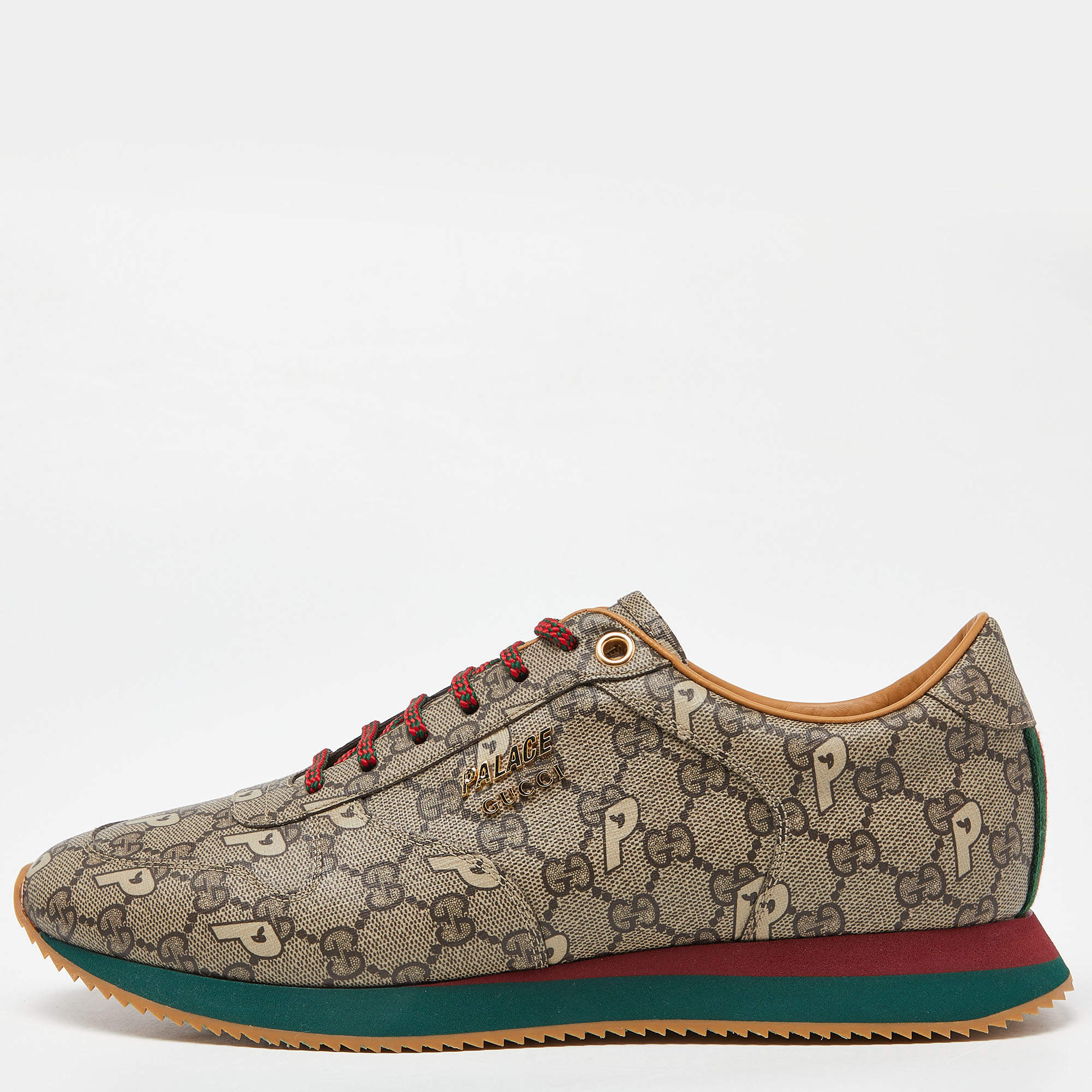 Pre Owned Gucci x Palace Brown GG Supreme Canvas and Leather Sneakers Size 44