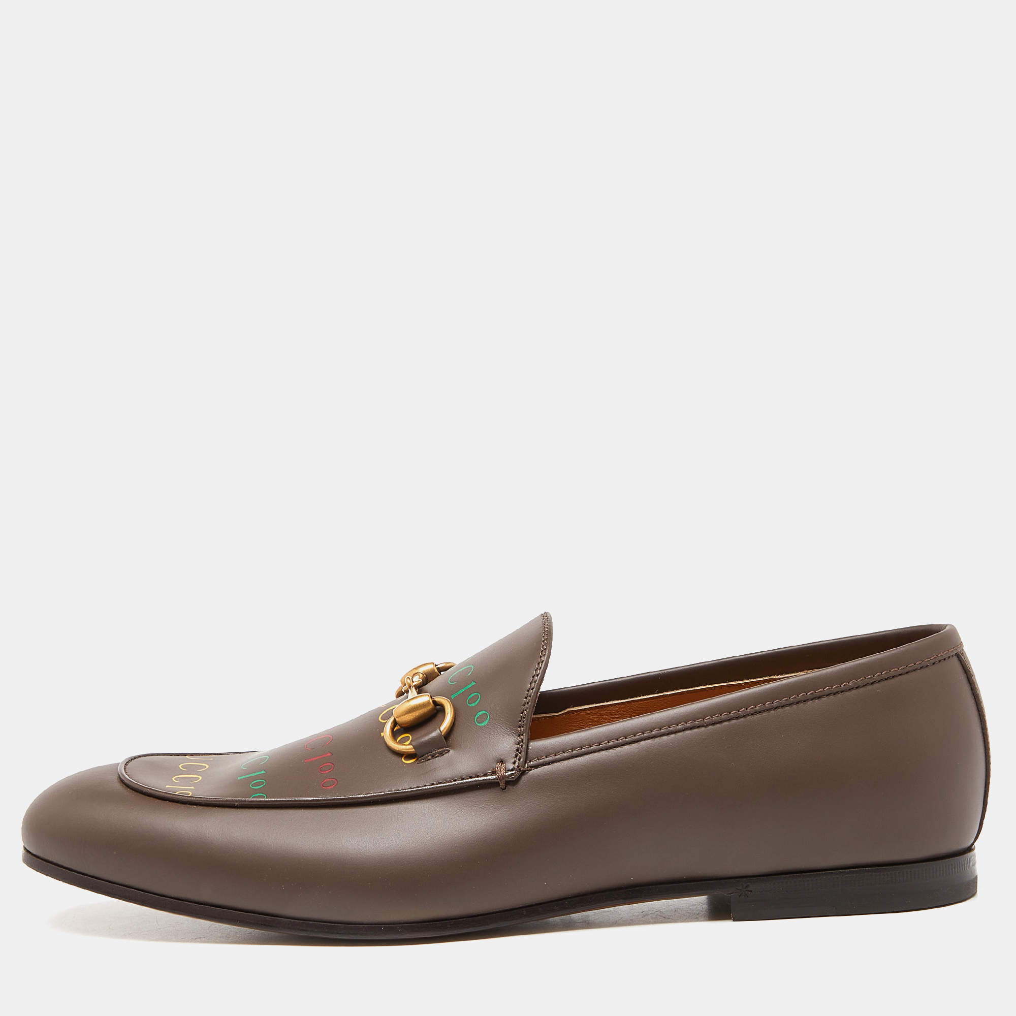 Gucci Brown Leather Jordaan Loafers Size 43.5