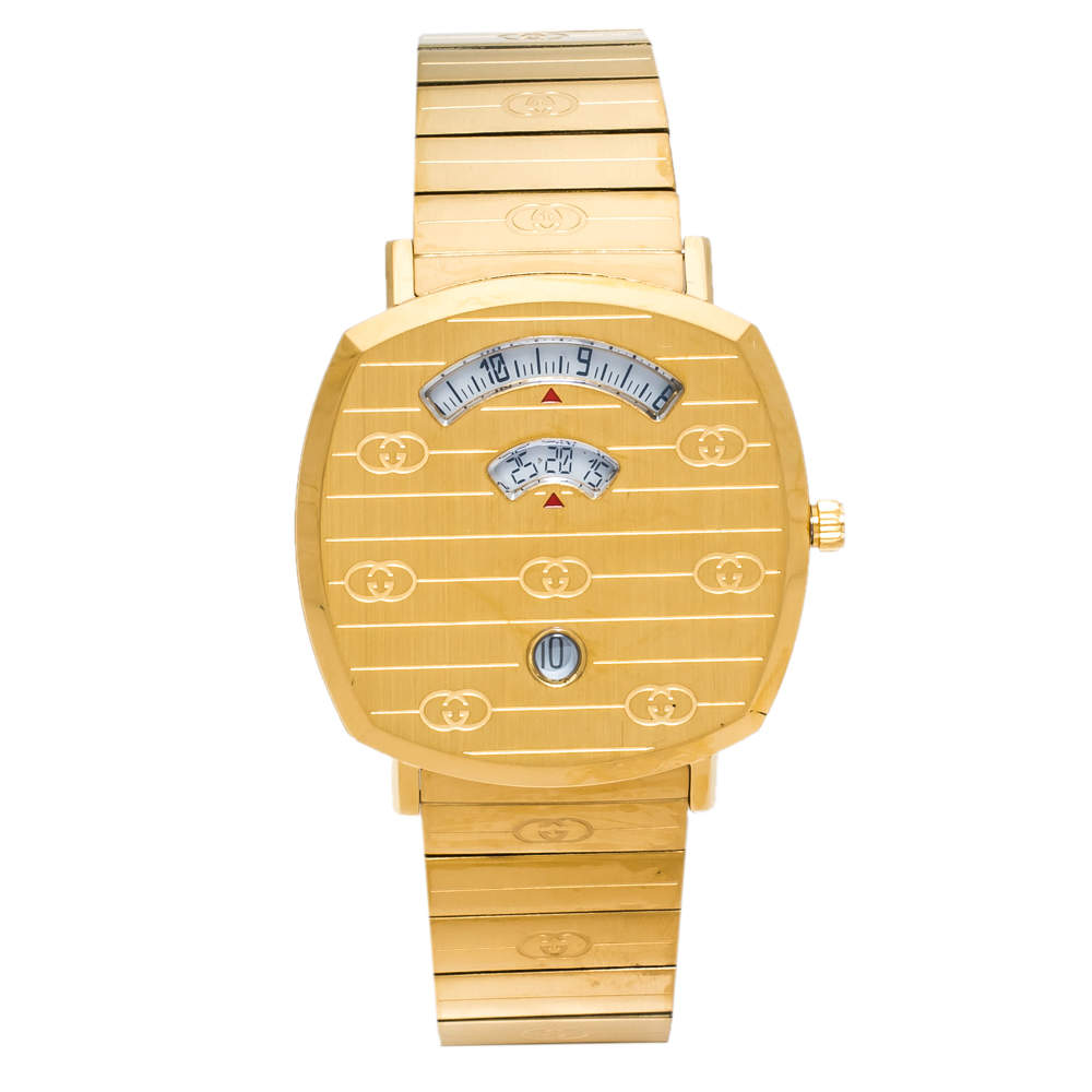 مملوكة مسبقًا Gucci Yellow Gold PVD Coated Stainless Steel Grip Men's Wristwatch 38 mm