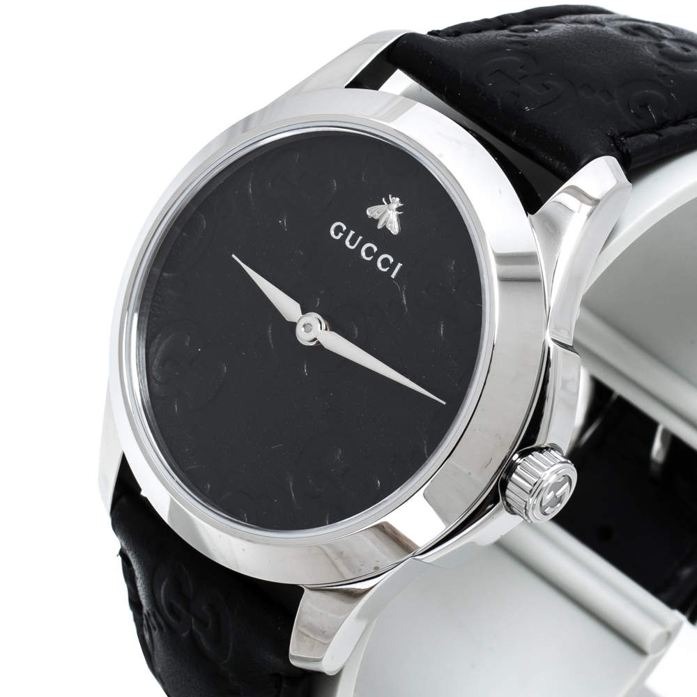Gucci Black Stainless Steel Leather G Timeless YA1264031 Men s Wristwatch 38 mm Gucci TLC
