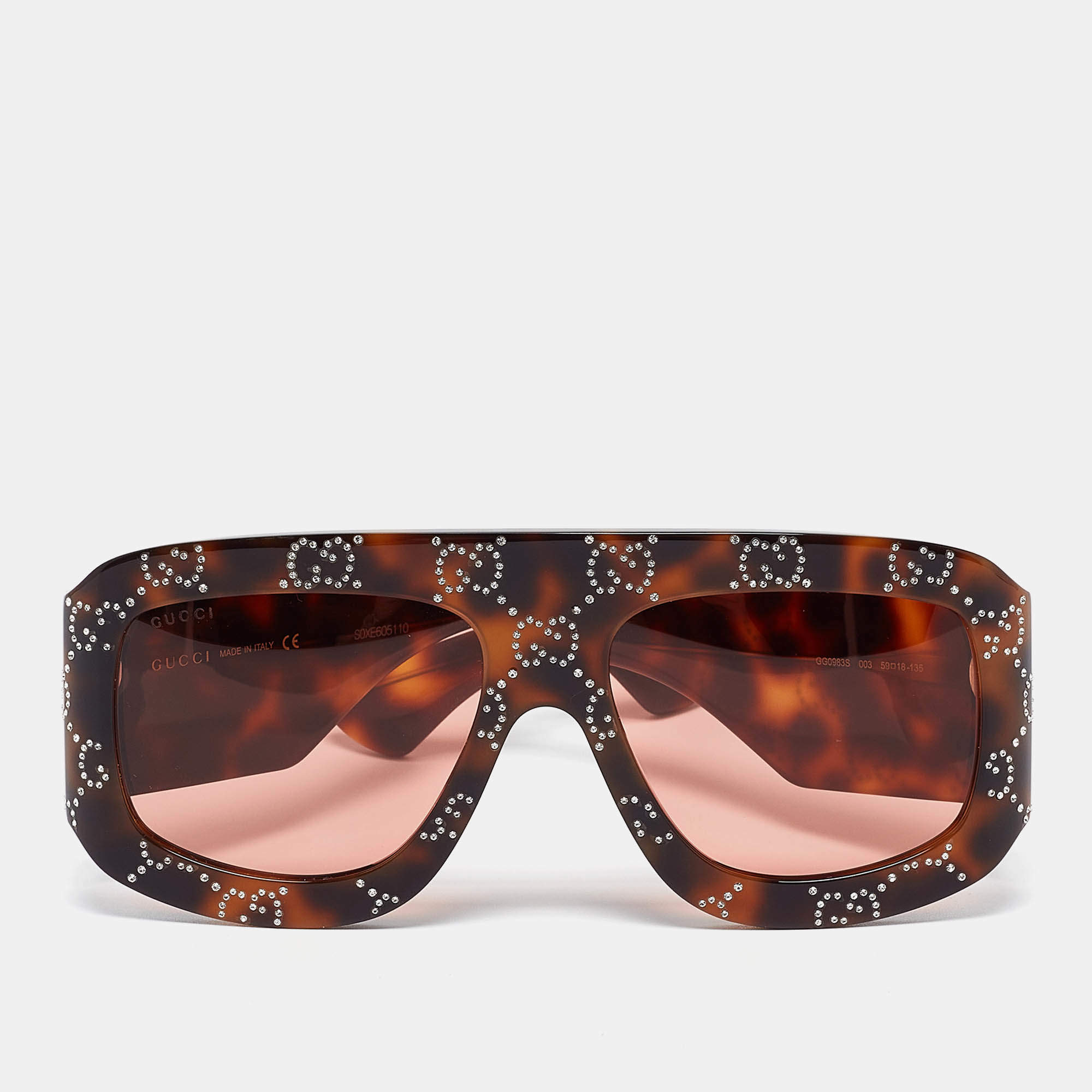Gucci Tortoise GG0983S GG Crystals Mask Sunglasses