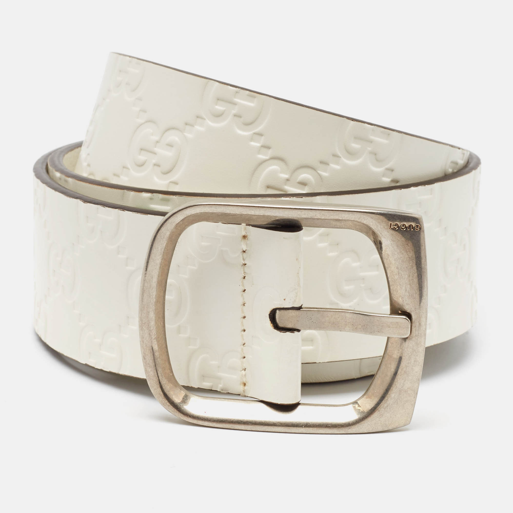 Pre Owned Gucci White Guccissima Leather Buckle Belt 90 CM
