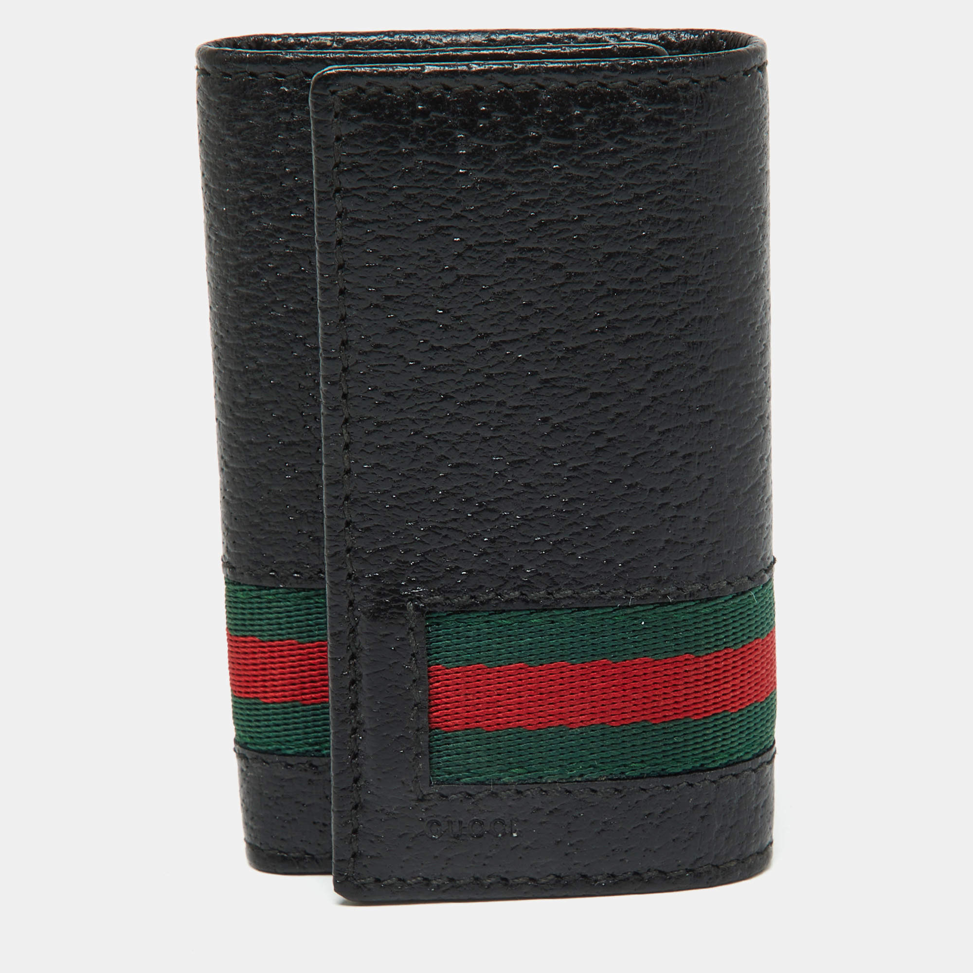 Pre Owned Gucci Black Leather Web 6 Key Case Holder