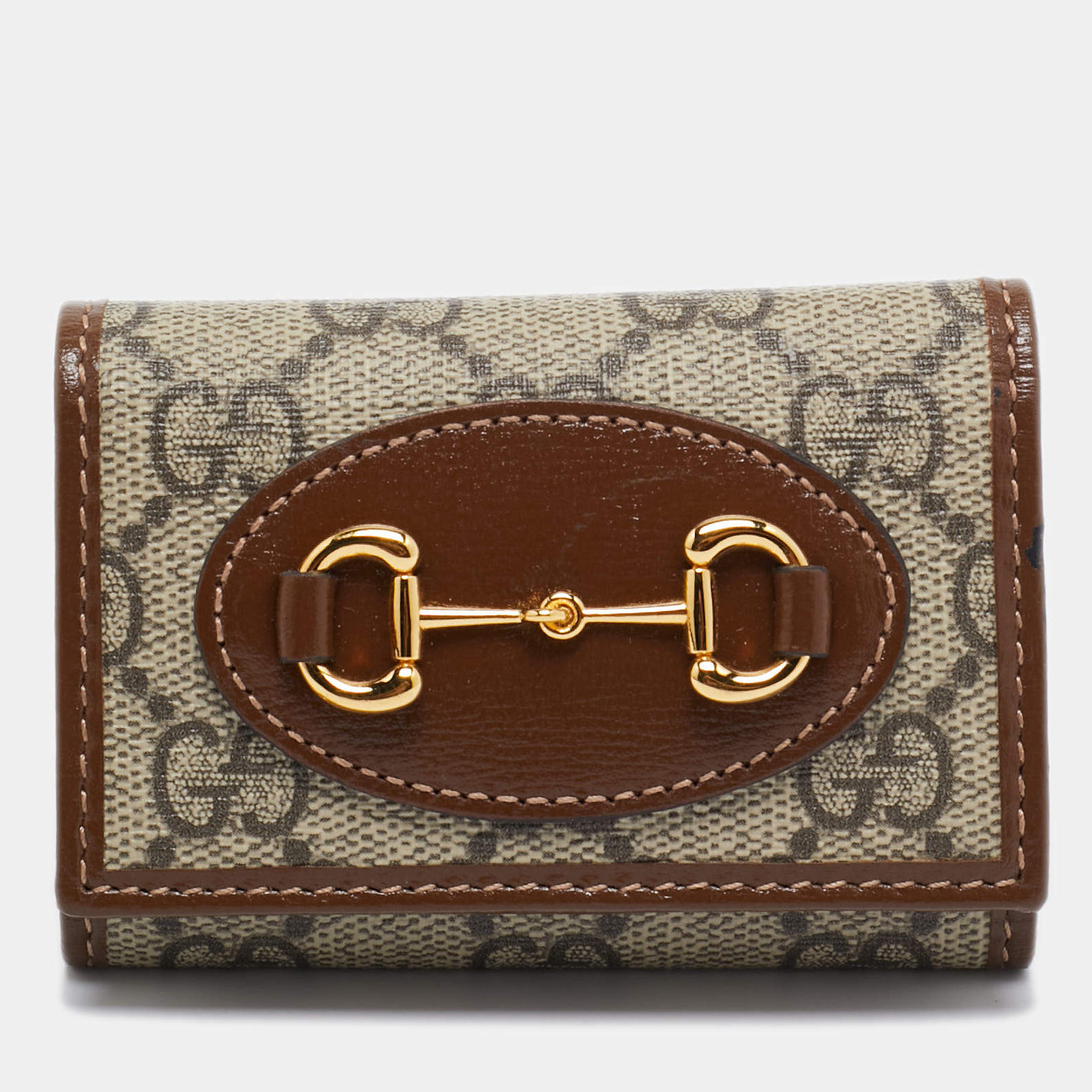Pre Owned Gucci Beige/Ebony GG Supreme Canvas and Leather Horsebit Key Case