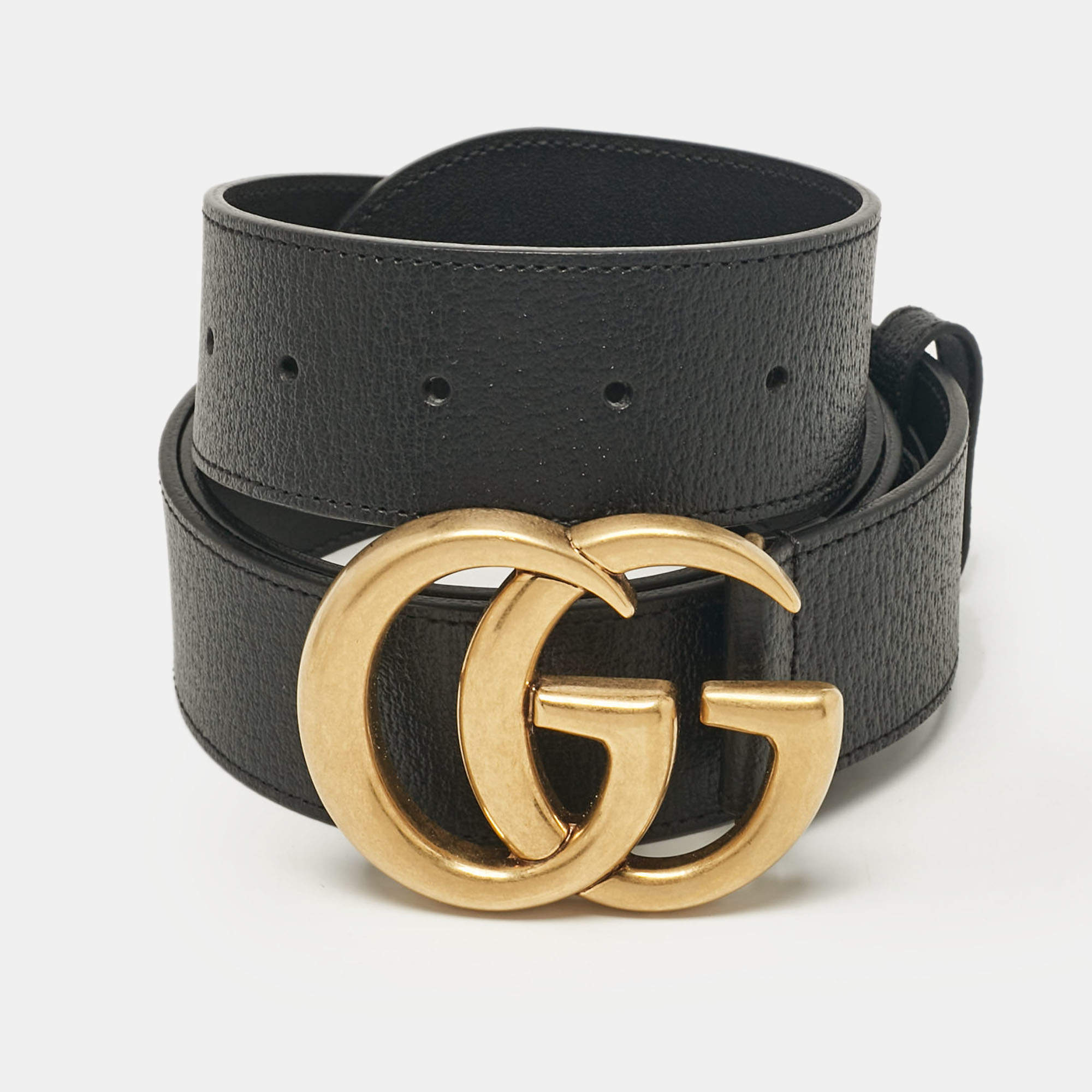 Pre Owned Gucci Black Leather GG Marmont Buckle Belt 105CM