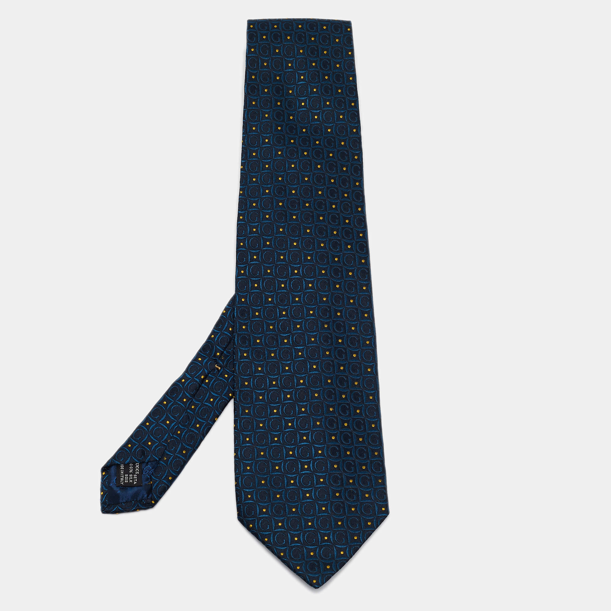 مملوكة مسبقًا Gucci Vintage Blue G Jacquard Silk Traditional Tie 