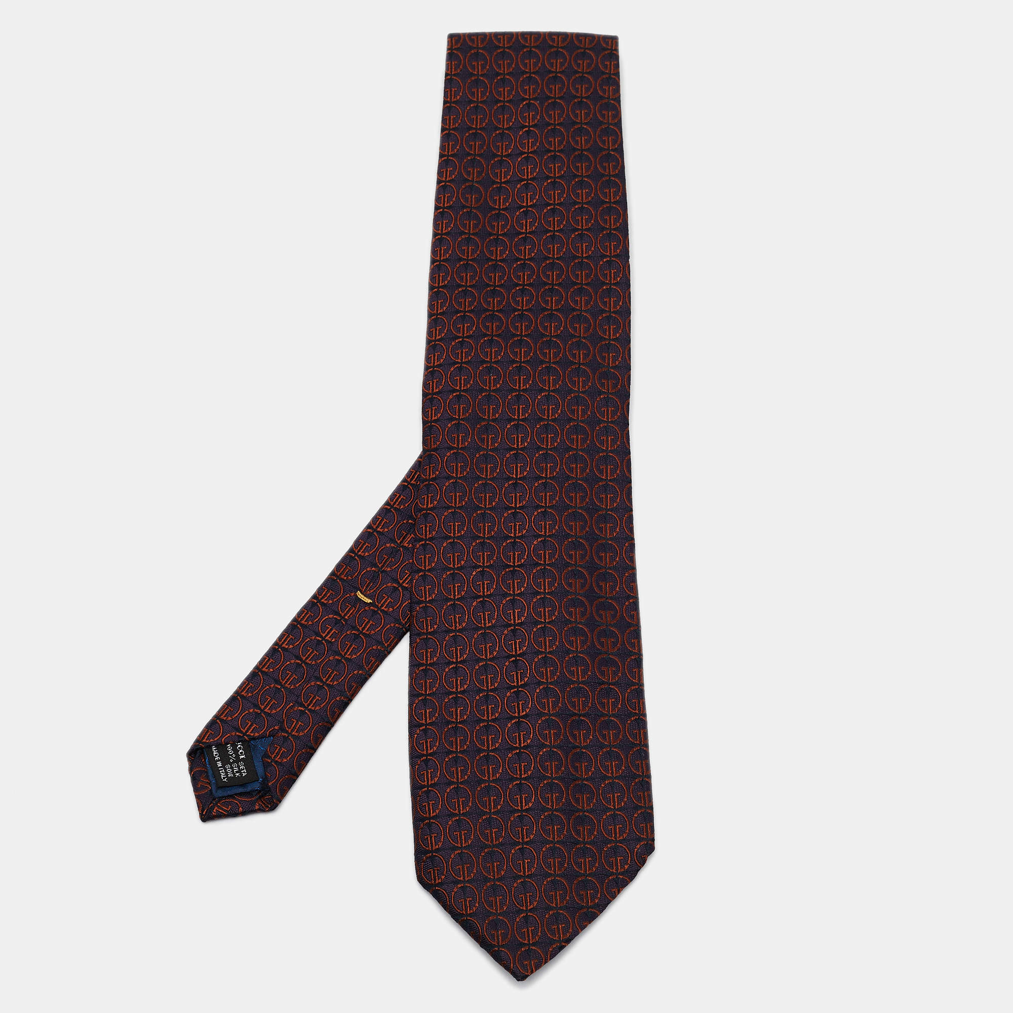 Pre Owned Gucci Vintage Purple/Orange Jacquard Traditional Tie 